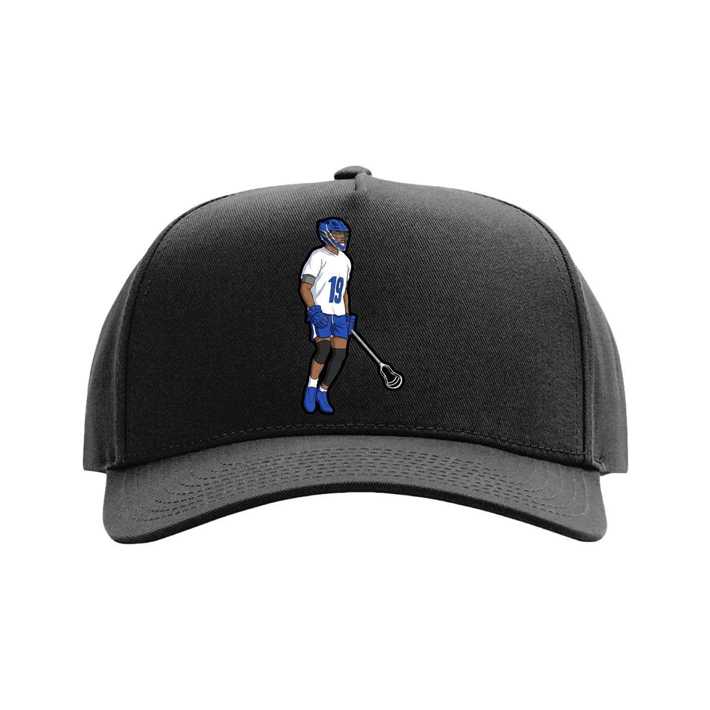 Full Fabric Five-Panel Champ Cap — Name Vertical in Black