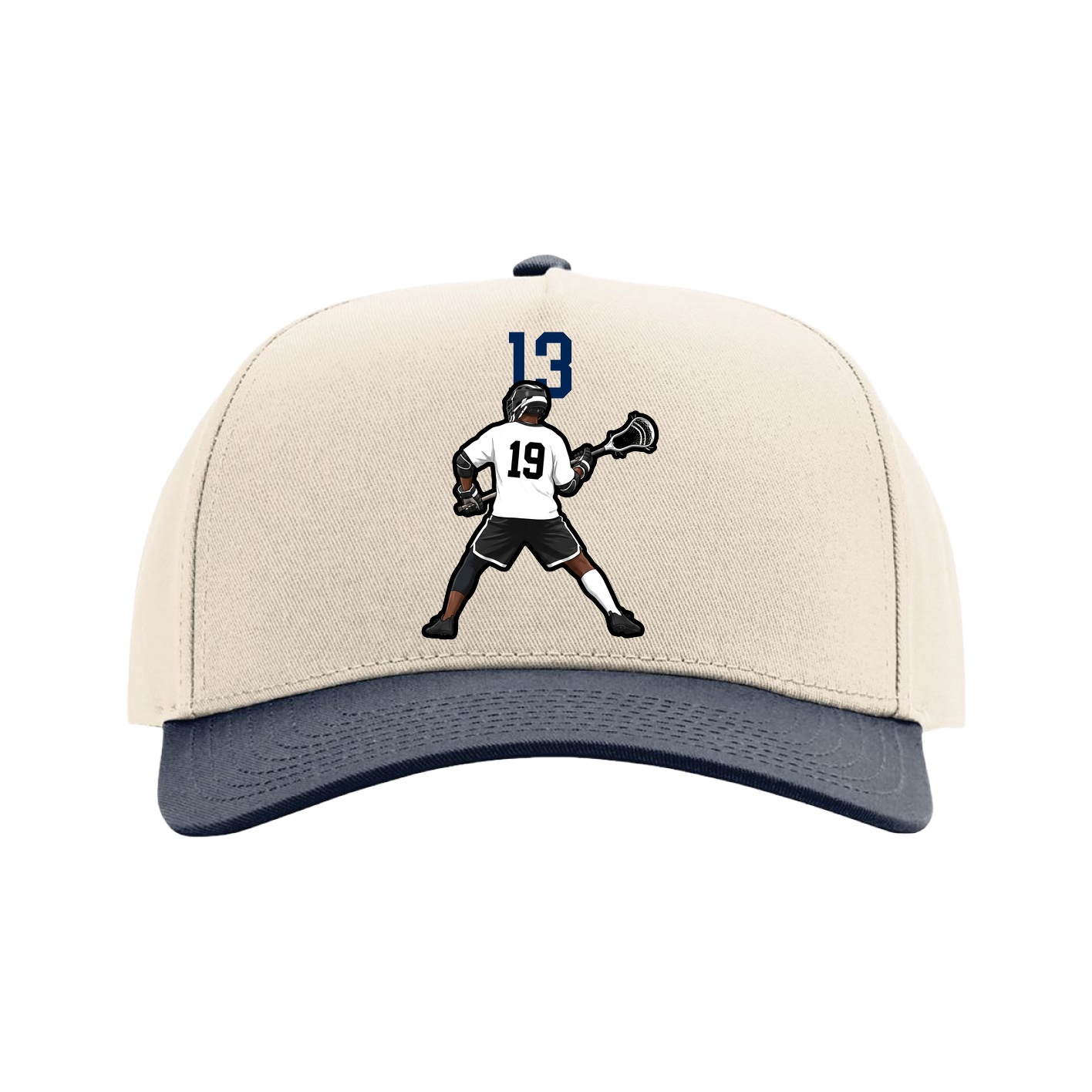Full Fabric Five-Panel Champ Cap — Number Top in Cream/Navy