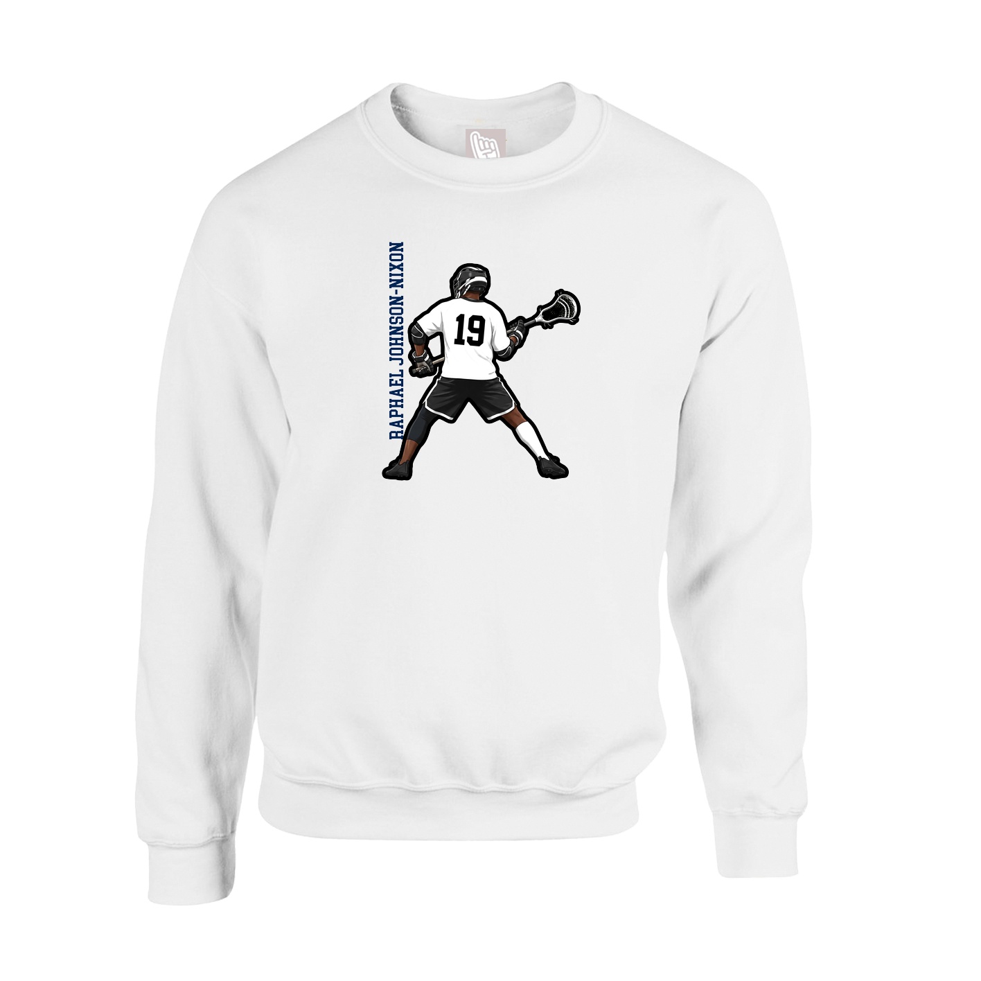 Fleece Crew — Name Vertical in White