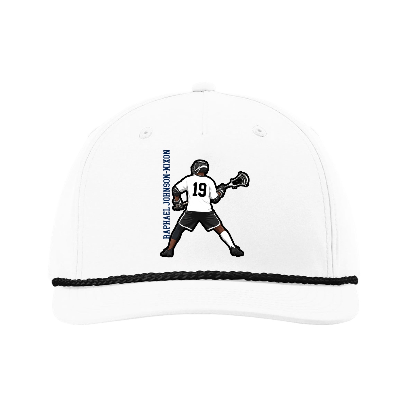 Five-Panel Classic Rope Cap — Name Vertical in White