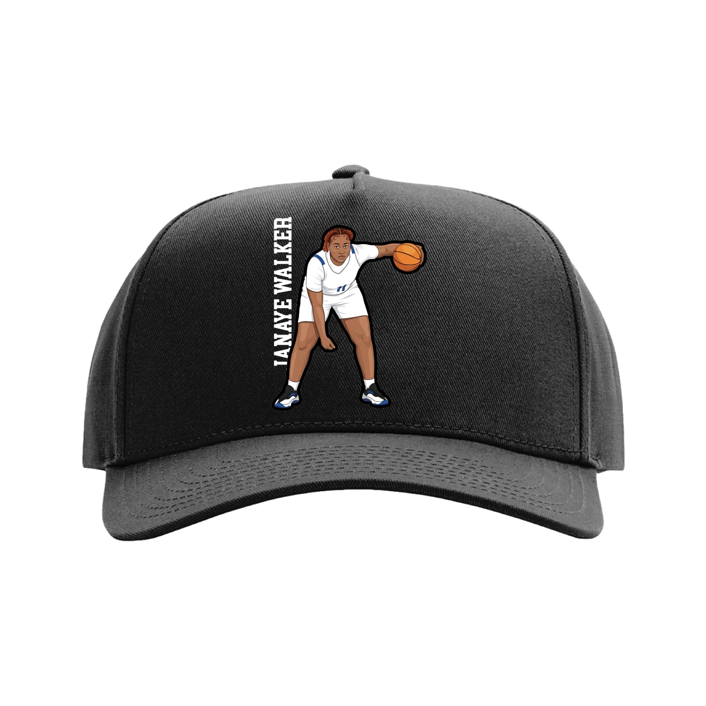 Full Fabric Five-Panel Champ Cap — Name Vertical in Black