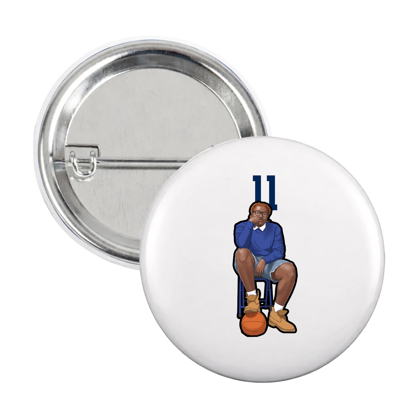 Game Day Button — Number Top in White