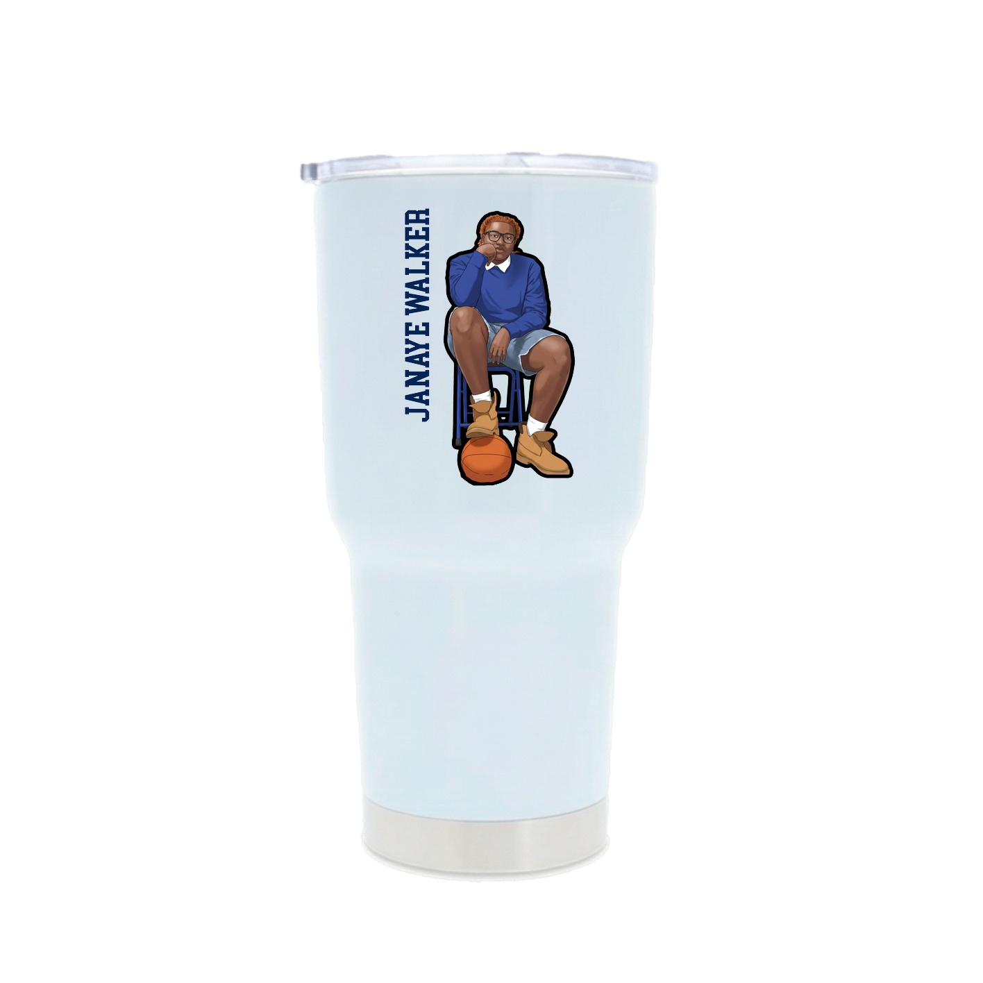 30oz Stainless Steel Tumbler — Name Vertical in White
