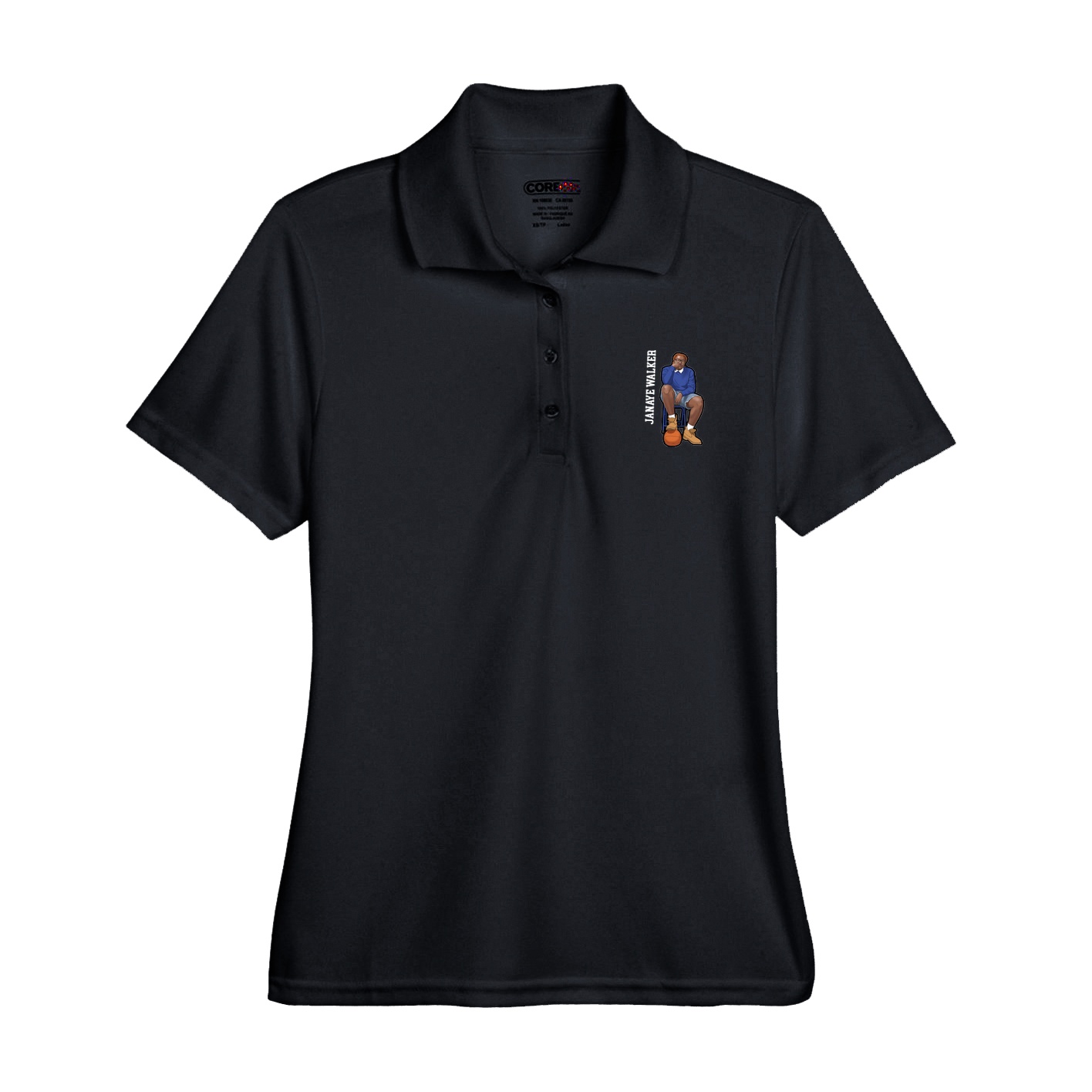 Womens Performance Polo — Name Vertical in Black