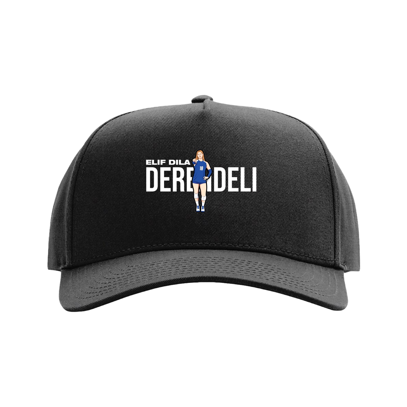 Full Fabric Five-Panel Champ Cap — Player Name in Black