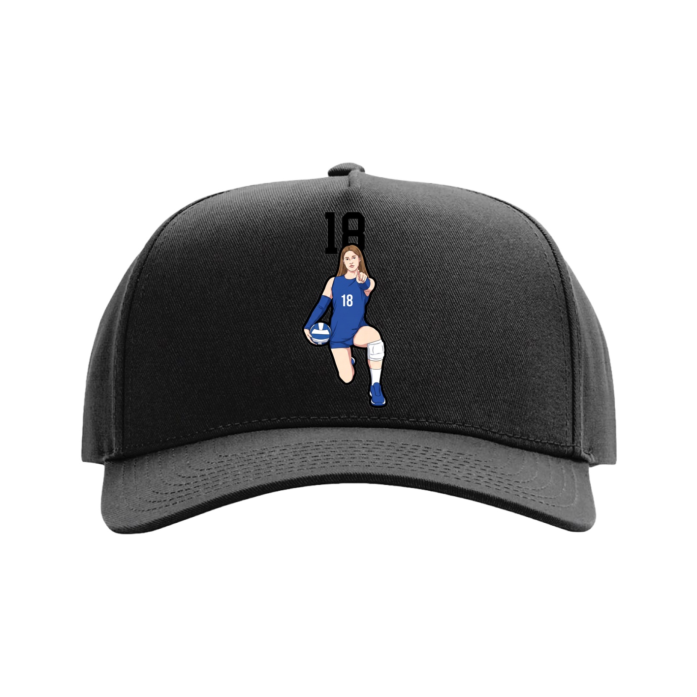 Full Fabric Five-Panel Champ Cap — Number Top in Black