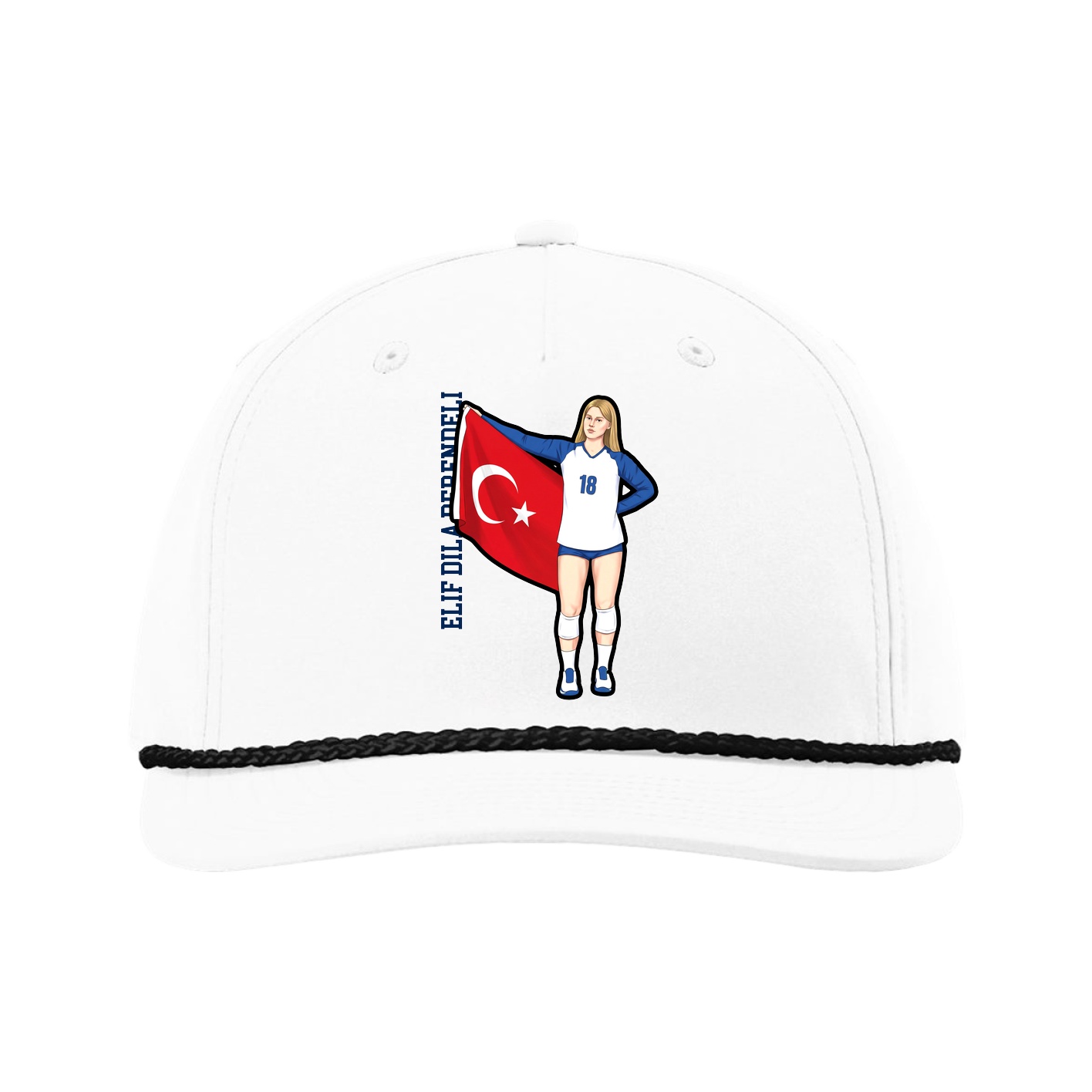 Five-Panel Classic Rope Cap — Name Vertical in White