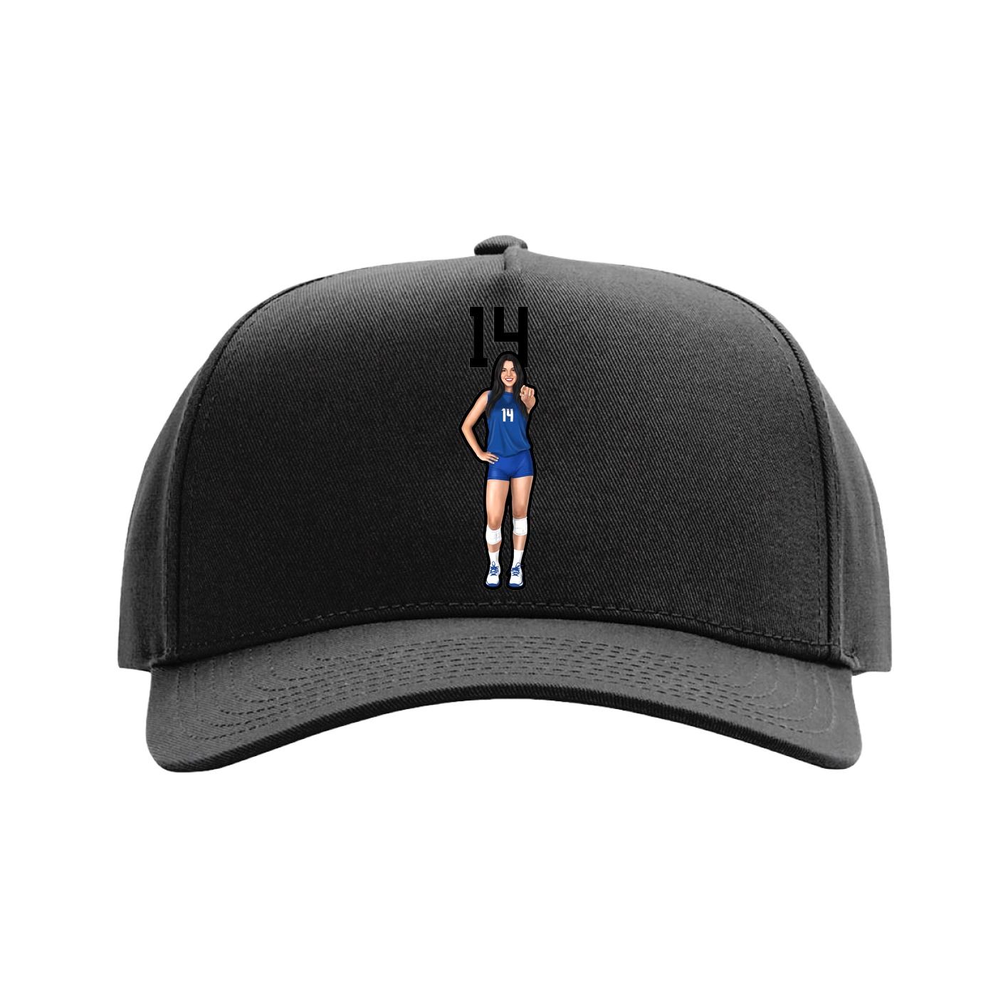 Full Fabric Five-Panel Champ Cap — Number Top in Black
