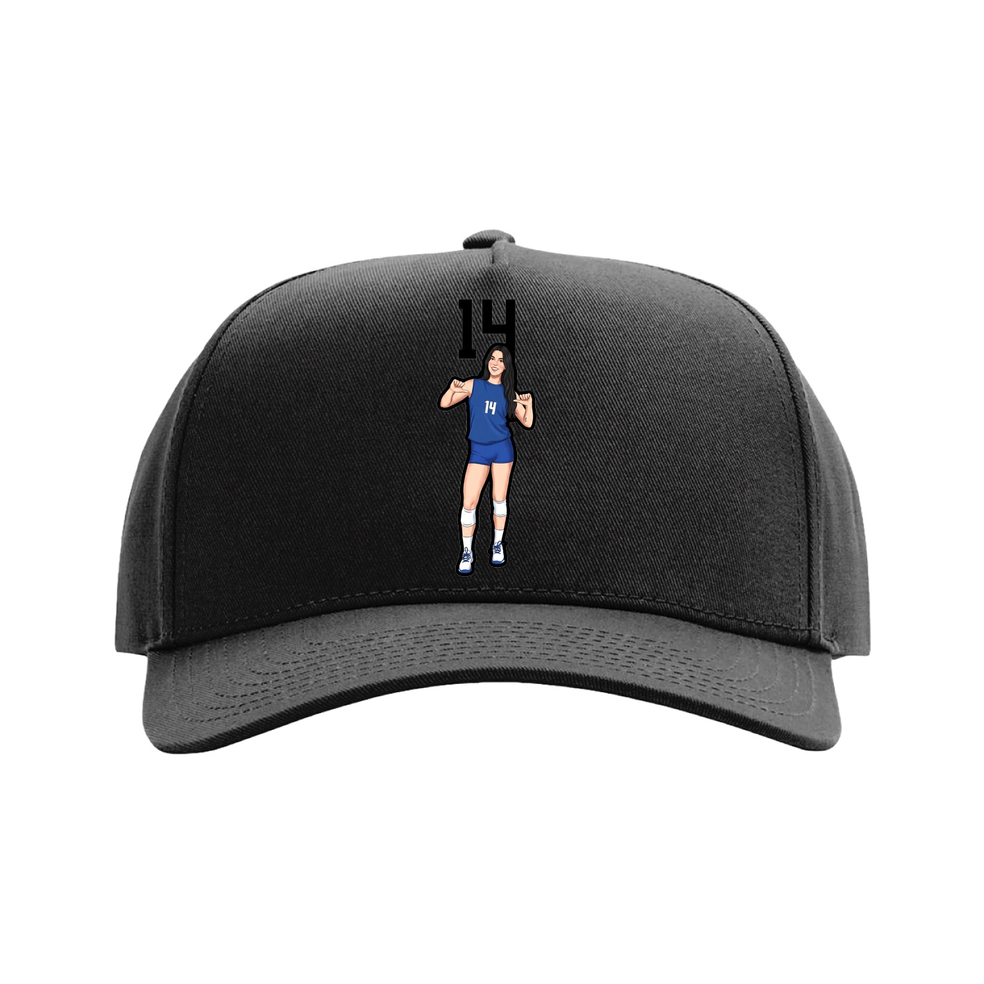Full Fabric Five-Panel Champ Cap — Number Top in Black