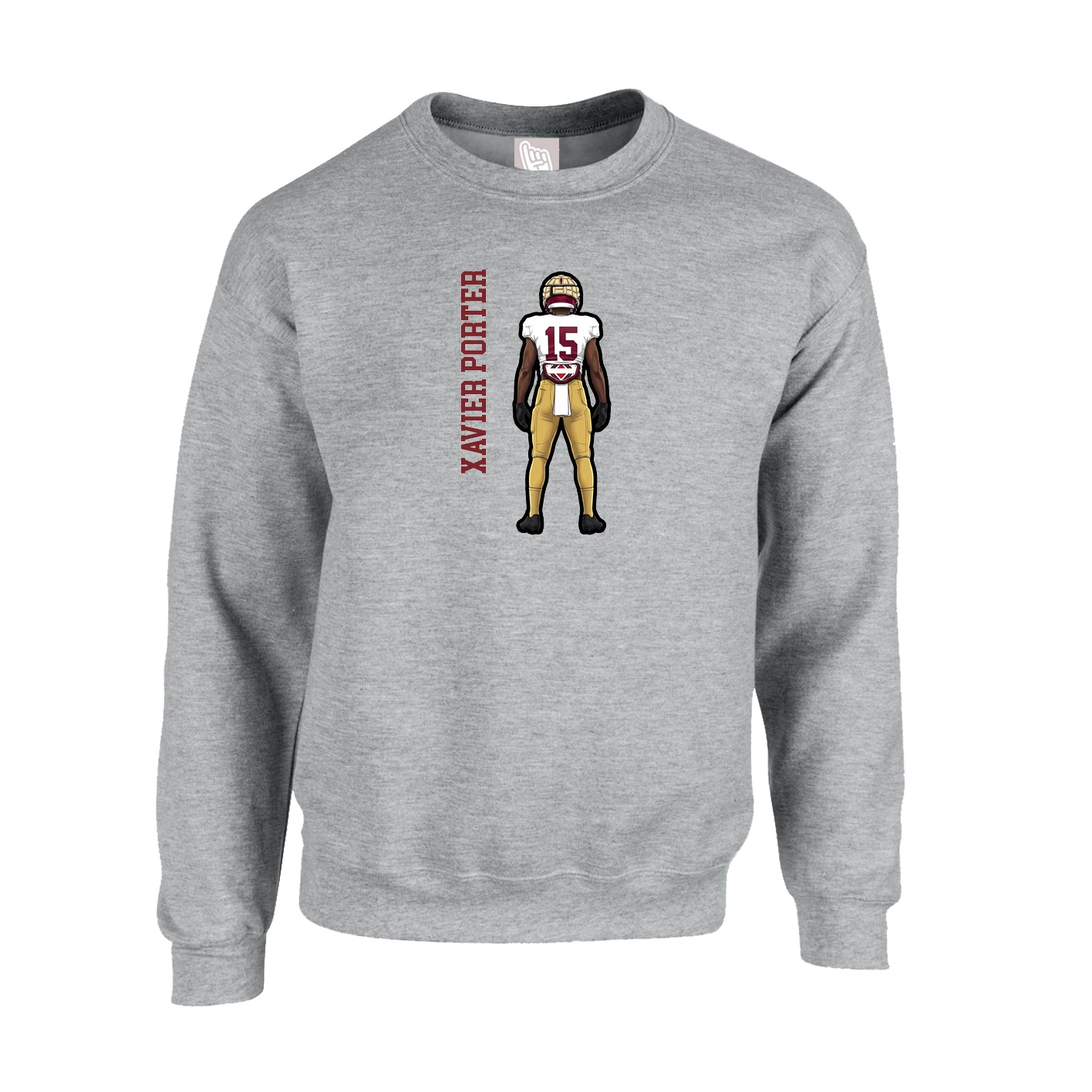 Fleece Crew — Name Vertical in Grey