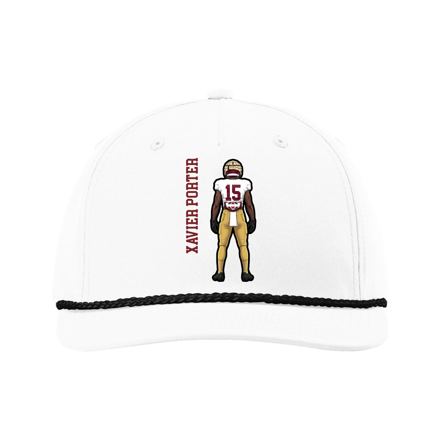 Five-Panel Classic Rope Cap — Name Vertical in White