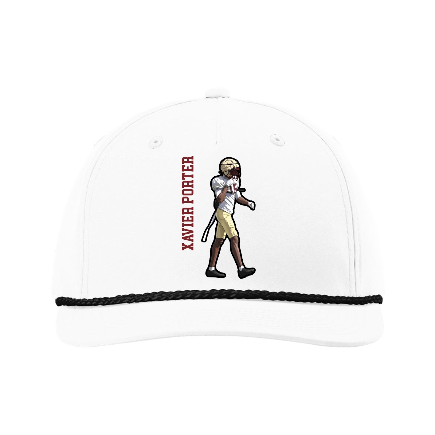 Five-Panel Classic Rope Cap — Name Vertical in White