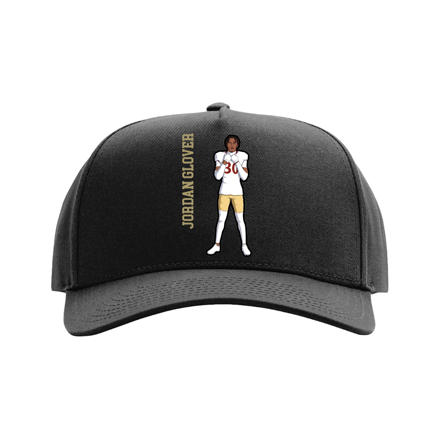 Full Fabric Five-Panel Champ Cap — Name Vertical in Black