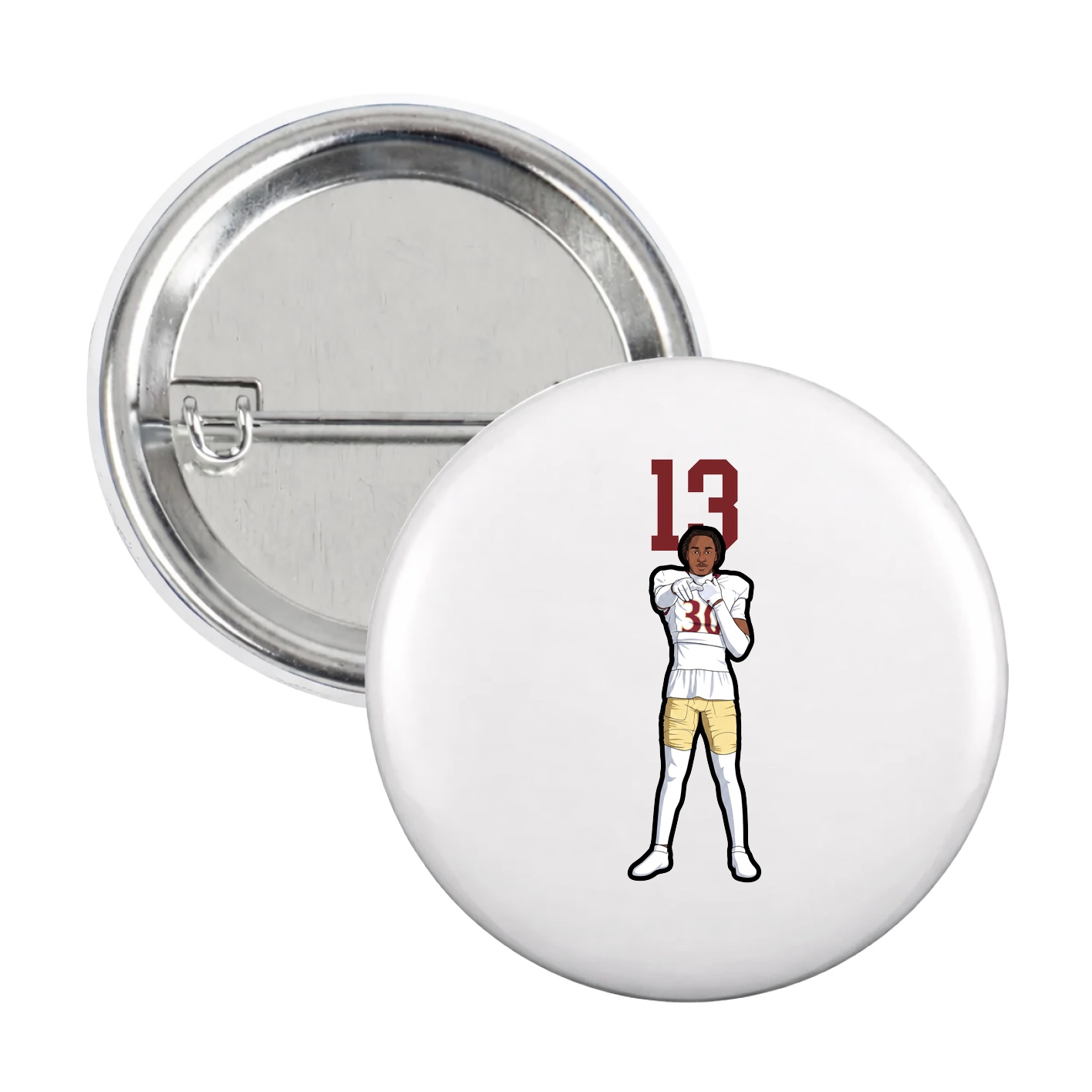 Game Day Button — Number Top in White