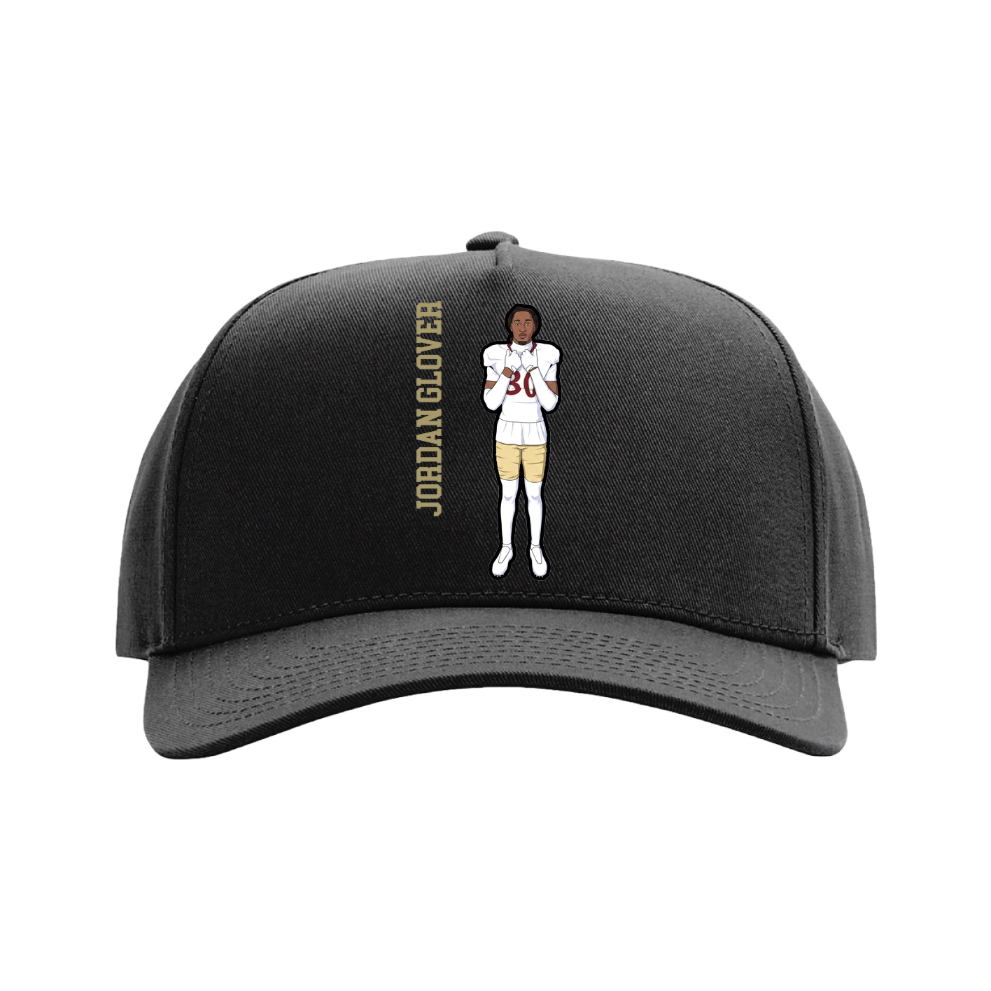 Full Fabric Five-Panel Champ Cap — Name Vertical in Black