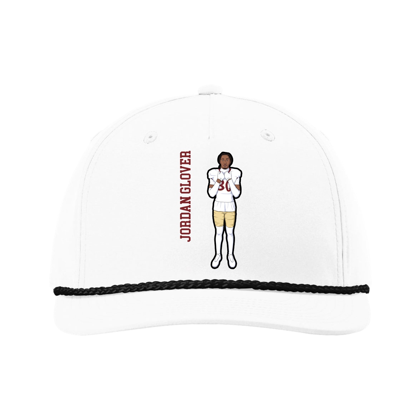 Five-Panel Classic Rope Cap — Name Vertical in White