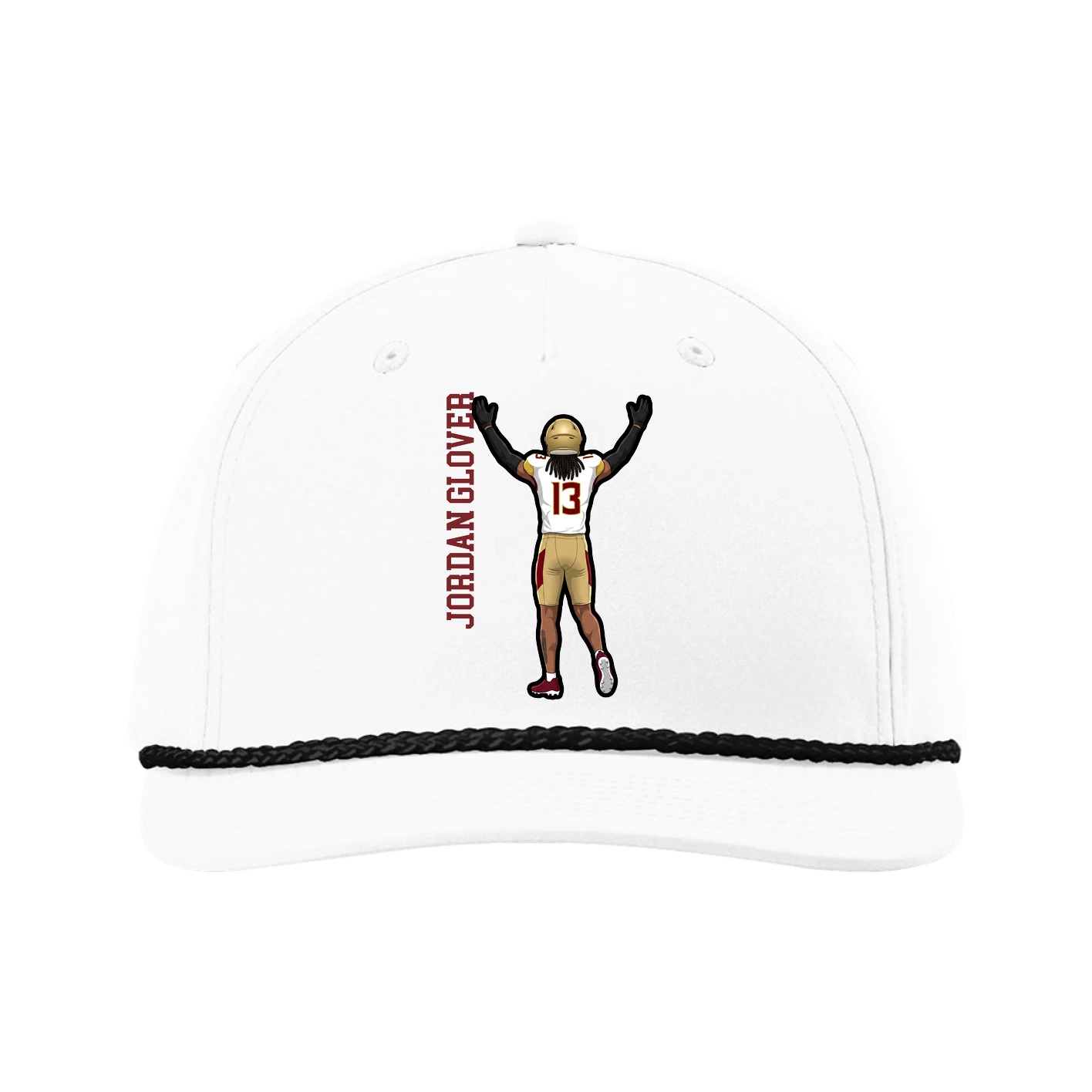 Five-Panel Classic Rope Cap — Name Vertical in White