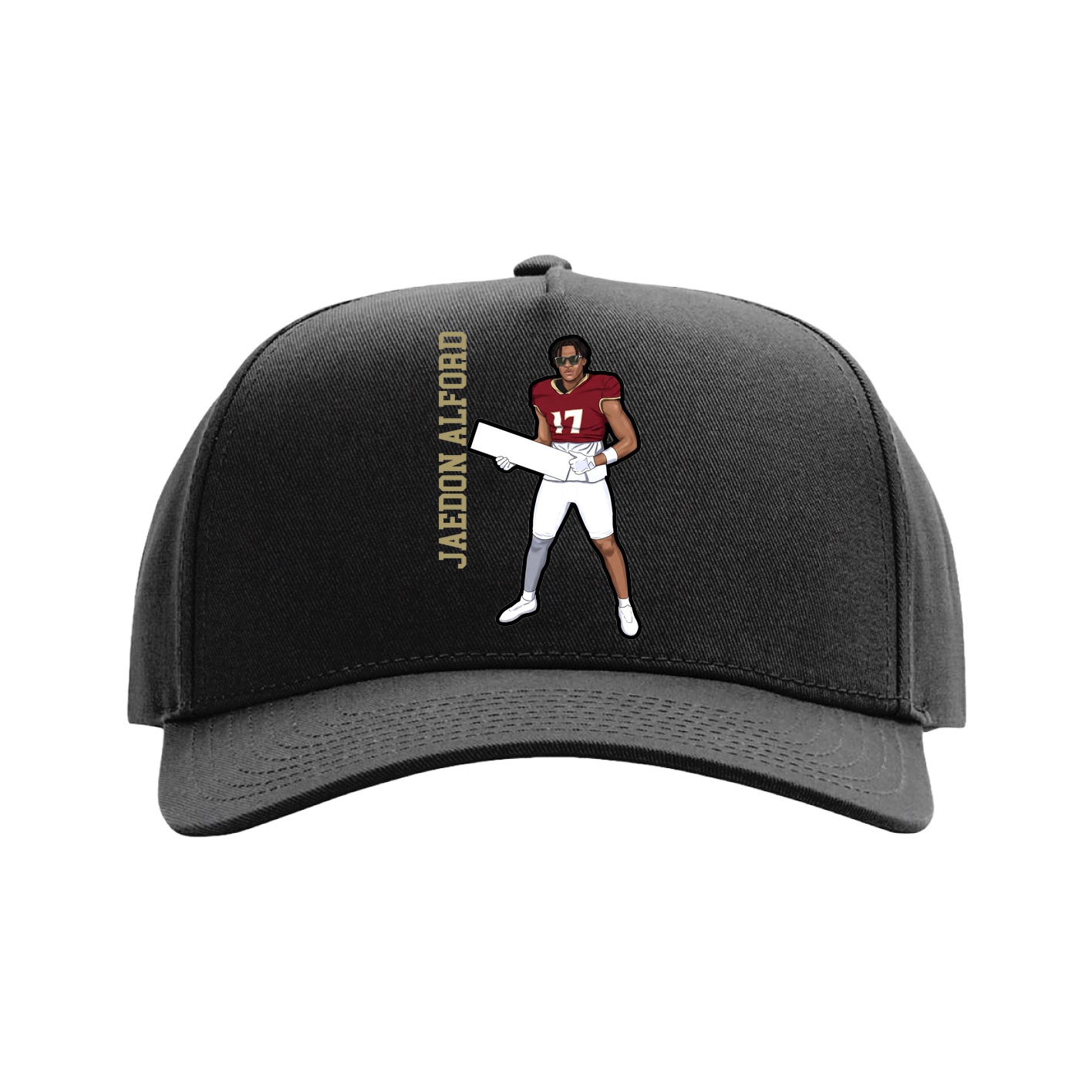 Full Fabric Five-Panel Champ Cap — Name Vertical in Black