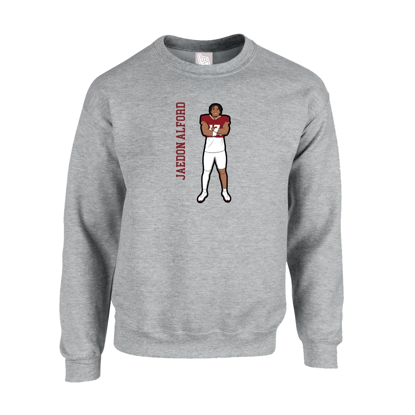 Fleece Crew — Name Vertical in Grey