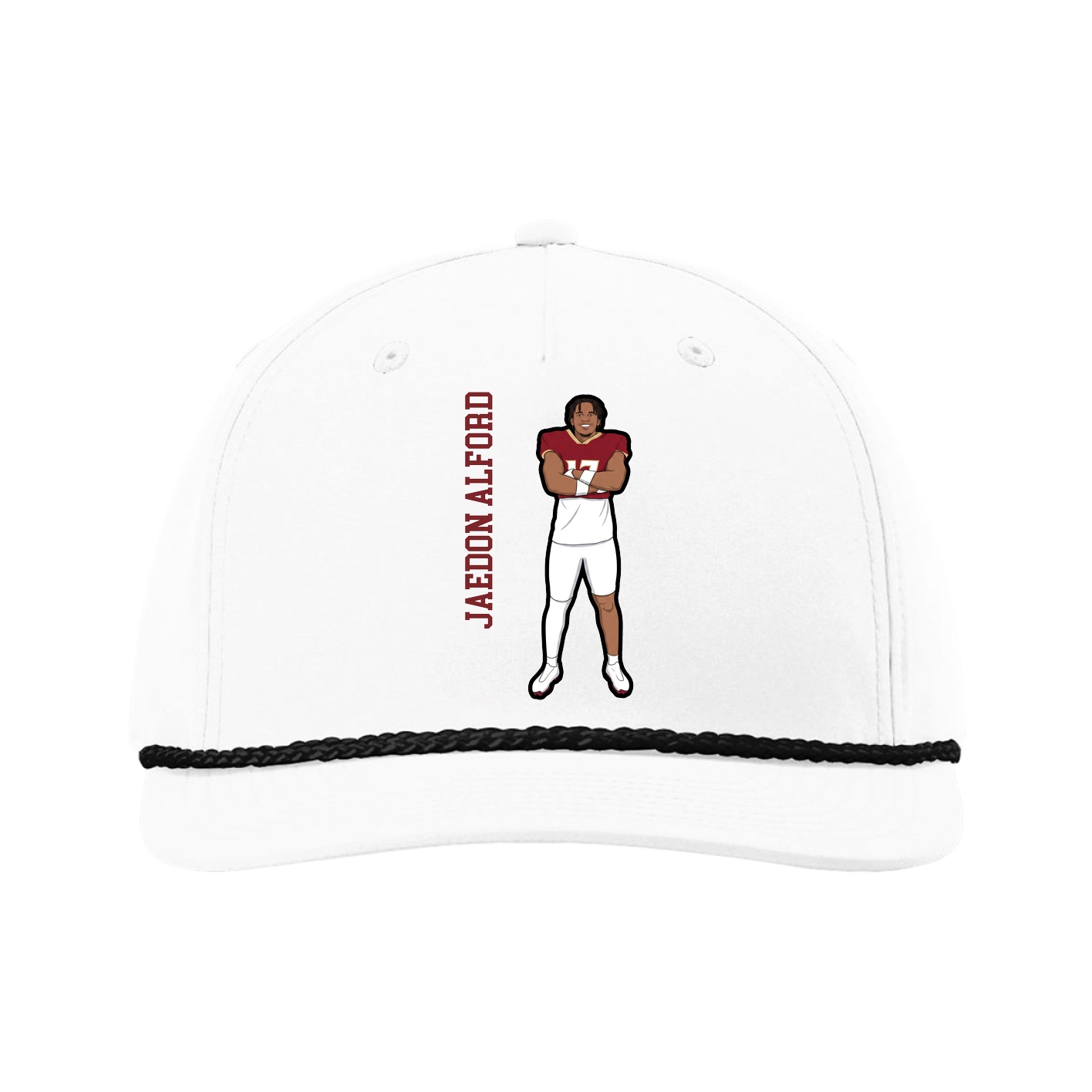 Five-Panel Classic Rope Cap — Name Vertical in White