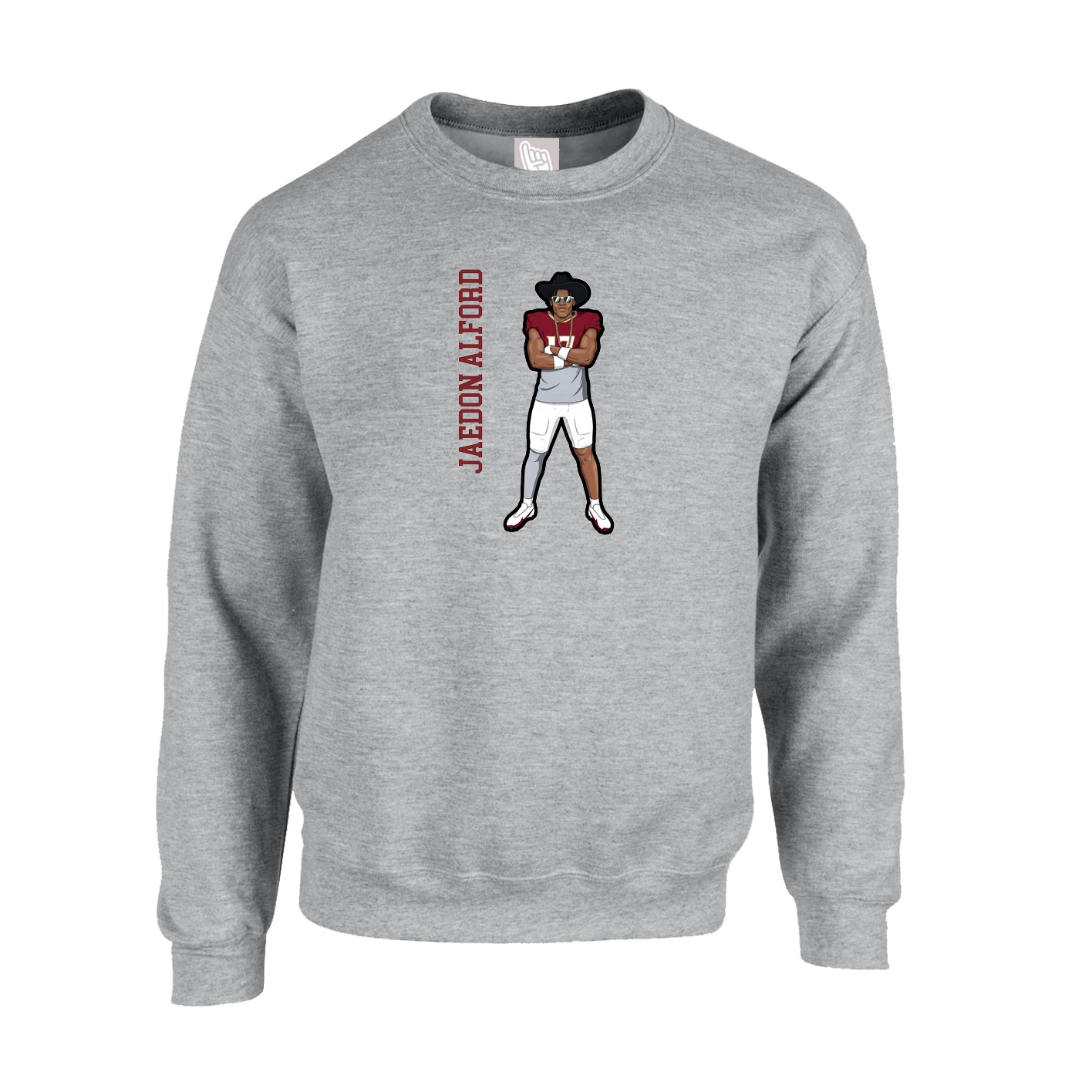 Fleece Crew — Name Vertical in Grey