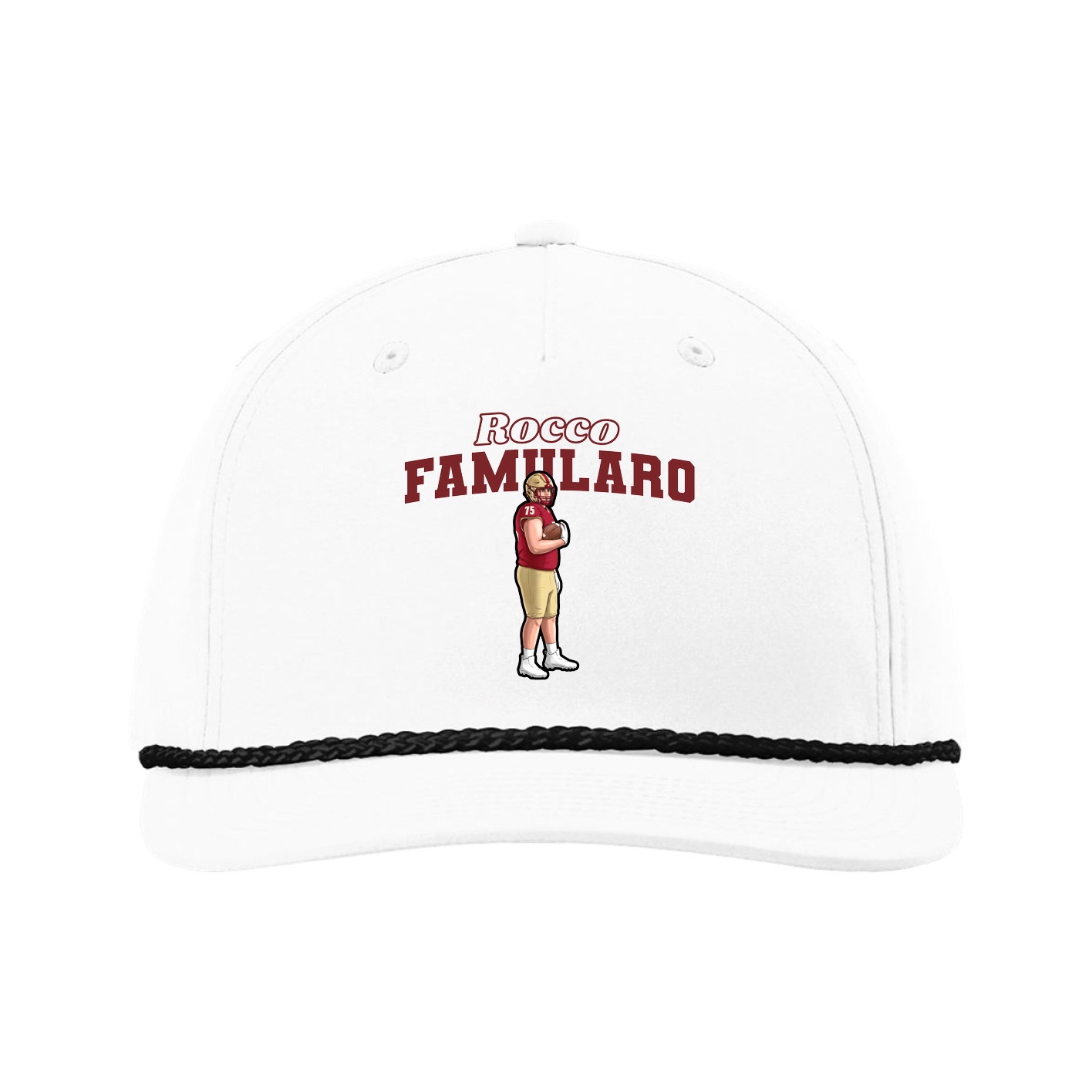 Five-Panel Classic Rope Cap — Name Arch in White