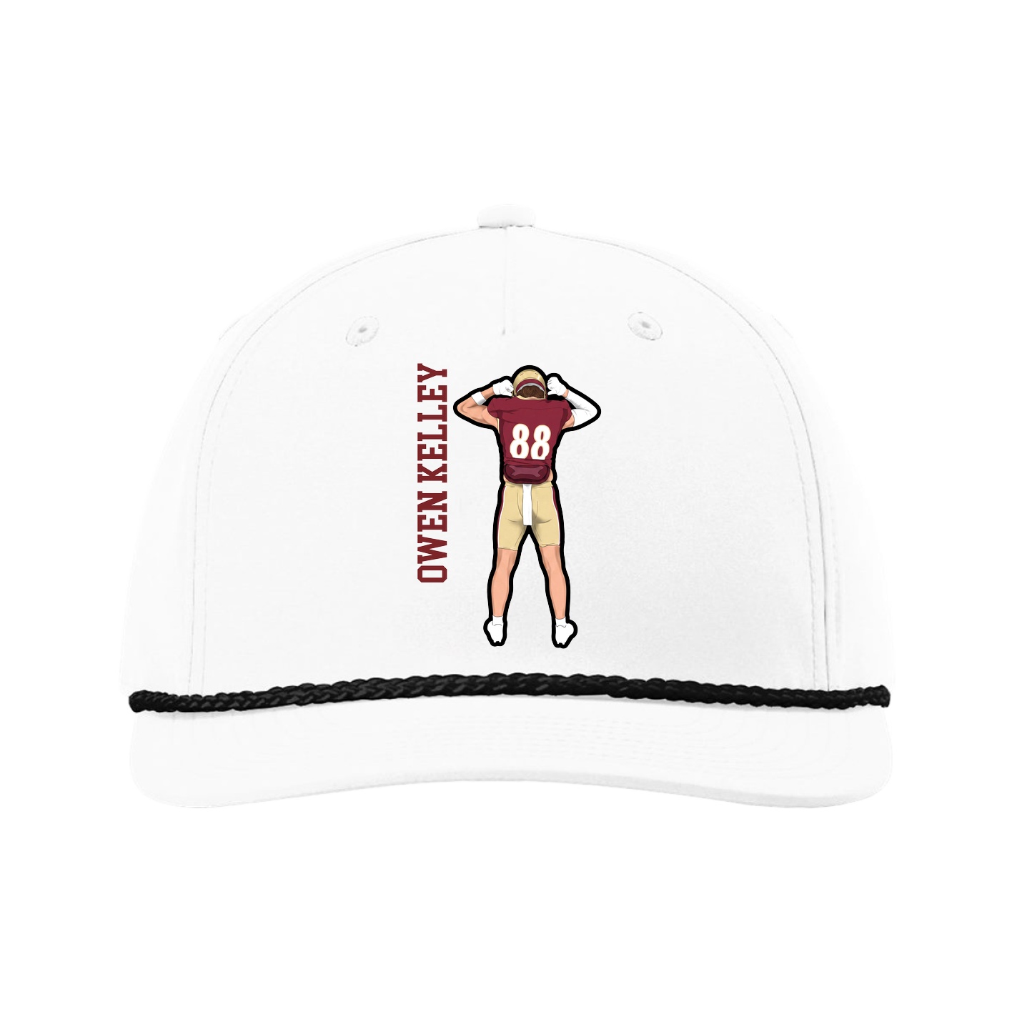 Five-Panel Classic Rope Cap — Name Vertical in White