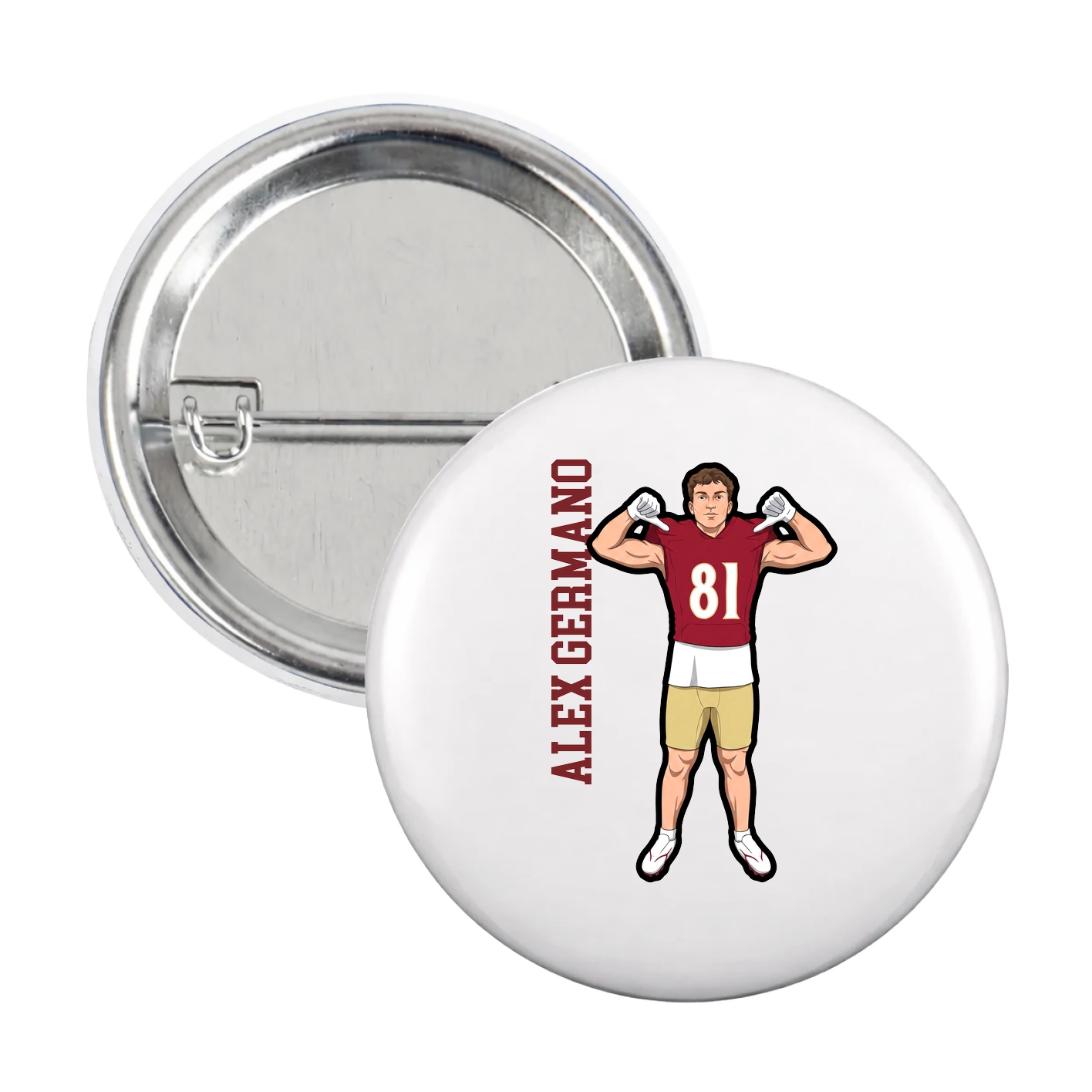 Game Day Button — Name Vertical in White