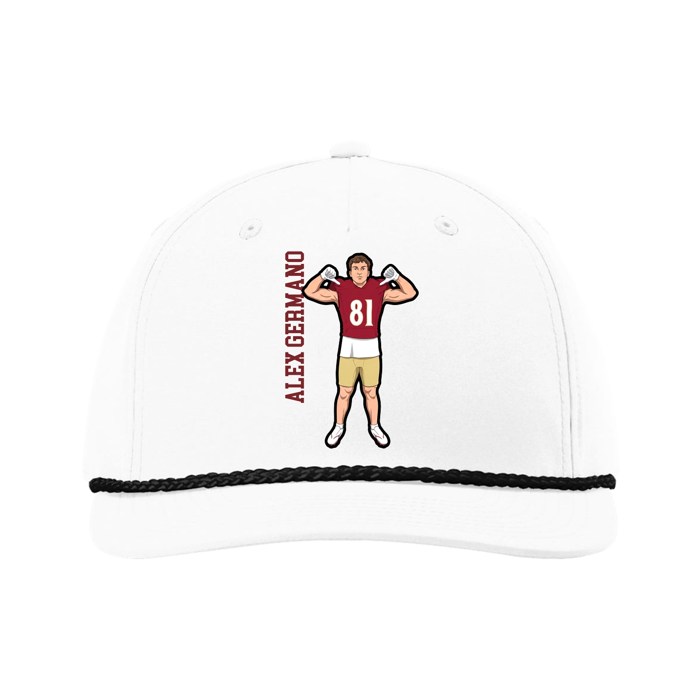Five-Panel Classic Rope Cap — Name Vertical in White