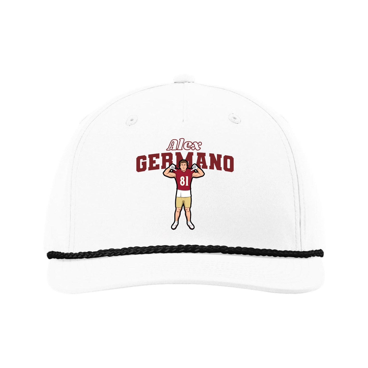 Five-Panel Classic Rope Cap — Name Arch in White