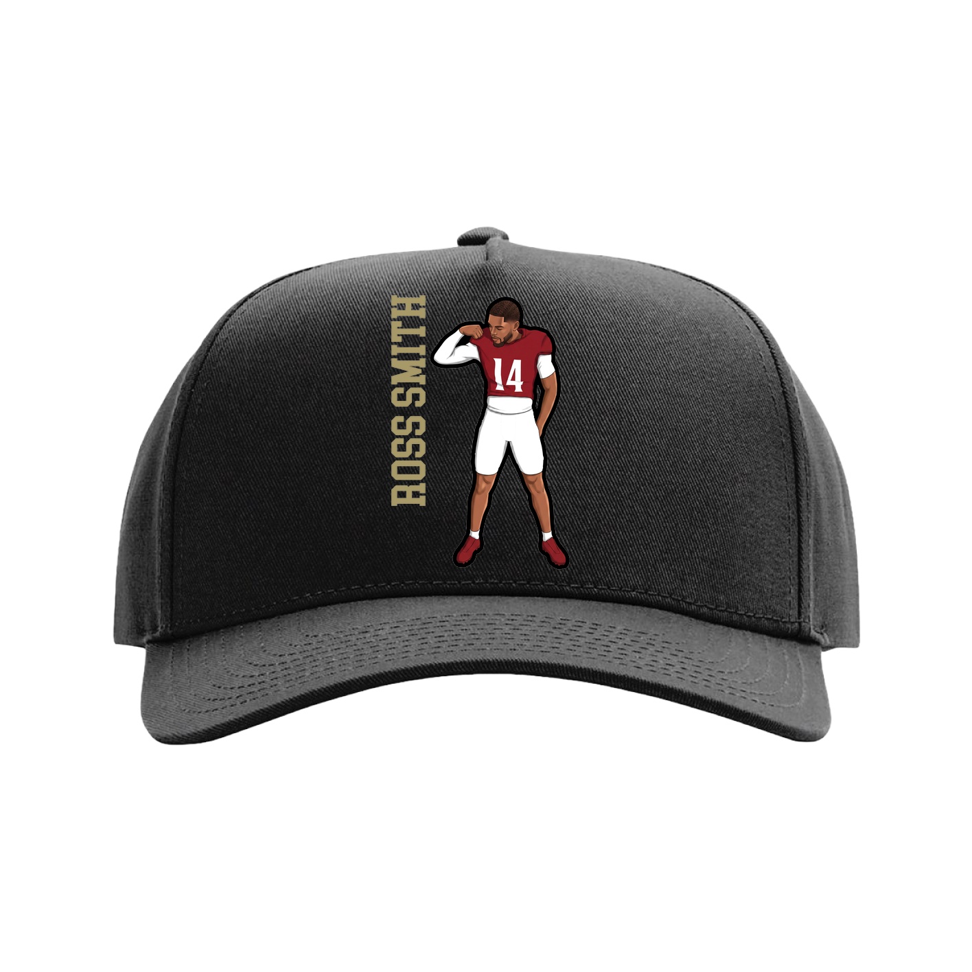 Full Fabric Five-Panel Champ Cap — Name Vertical in Black