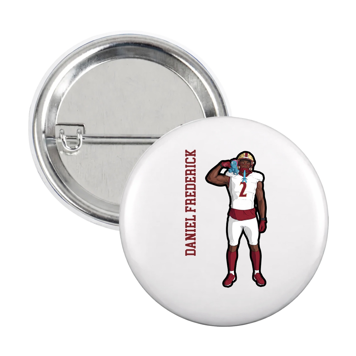 Game Day Button — Name Vertical in White