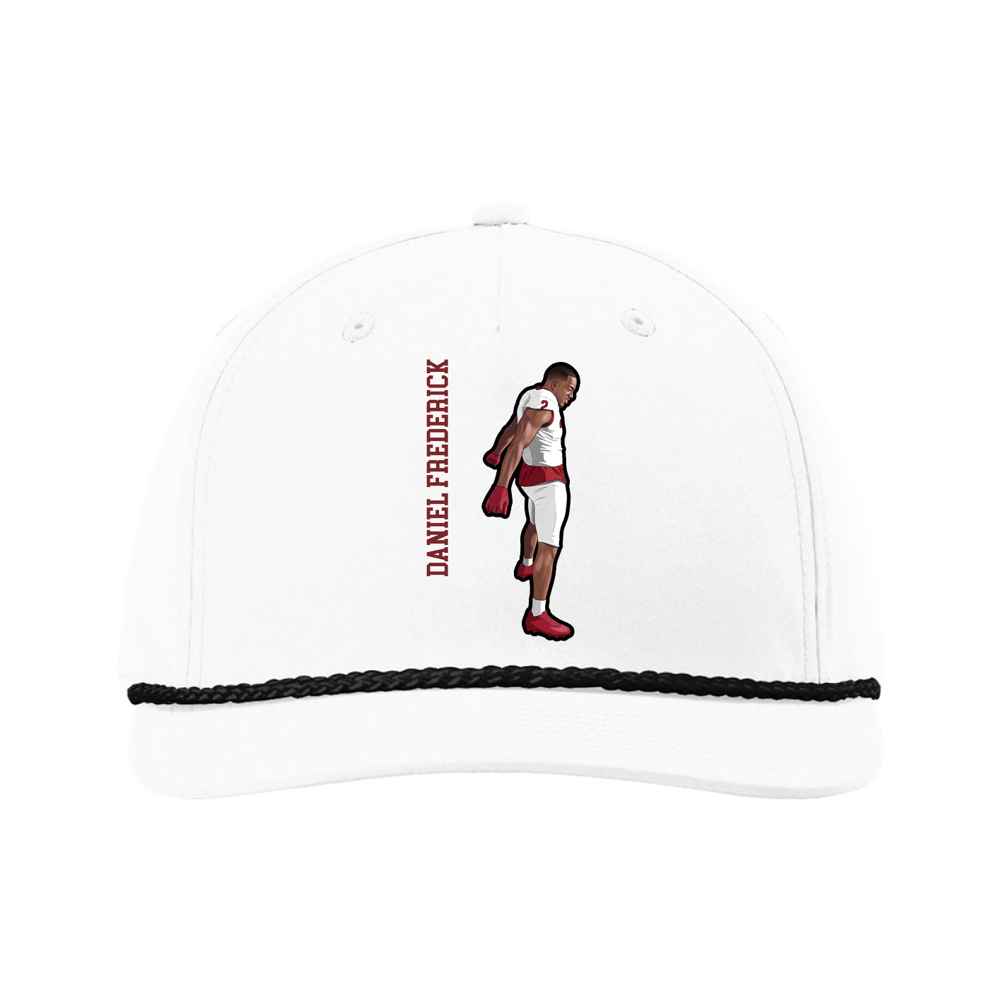 Five-Panel Classic Rope Cap — Name Vertical in White