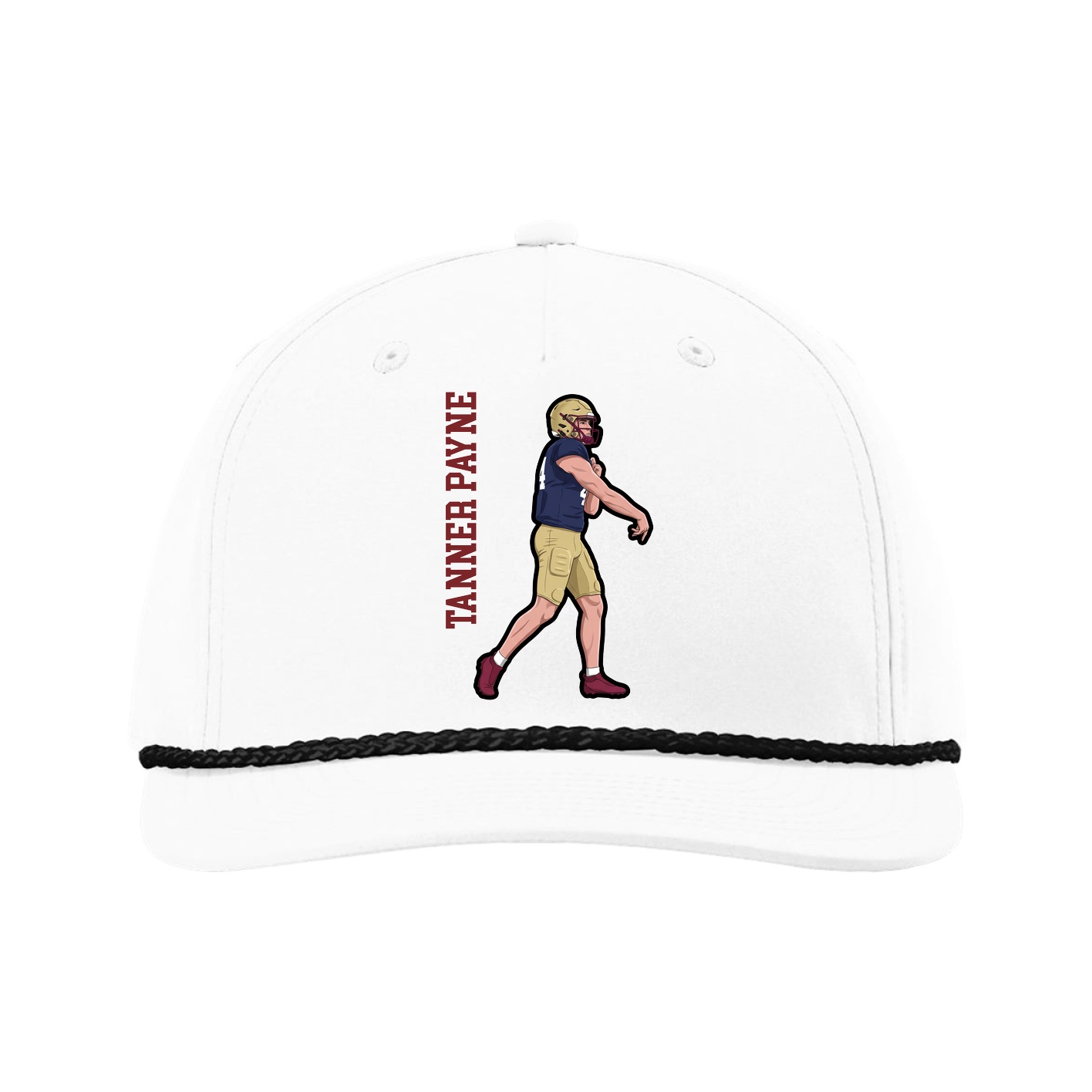 Five-Panel Classic Rope Cap — Name Vertical in White