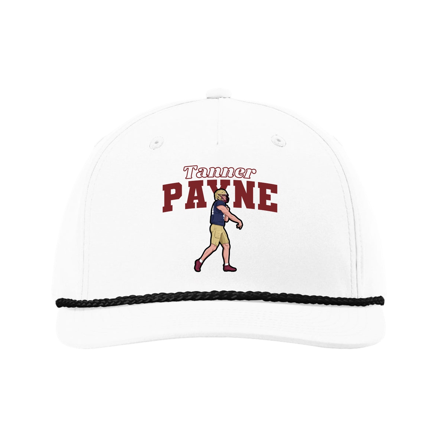 Five-Panel Classic Rope Cap — Name Arch in White