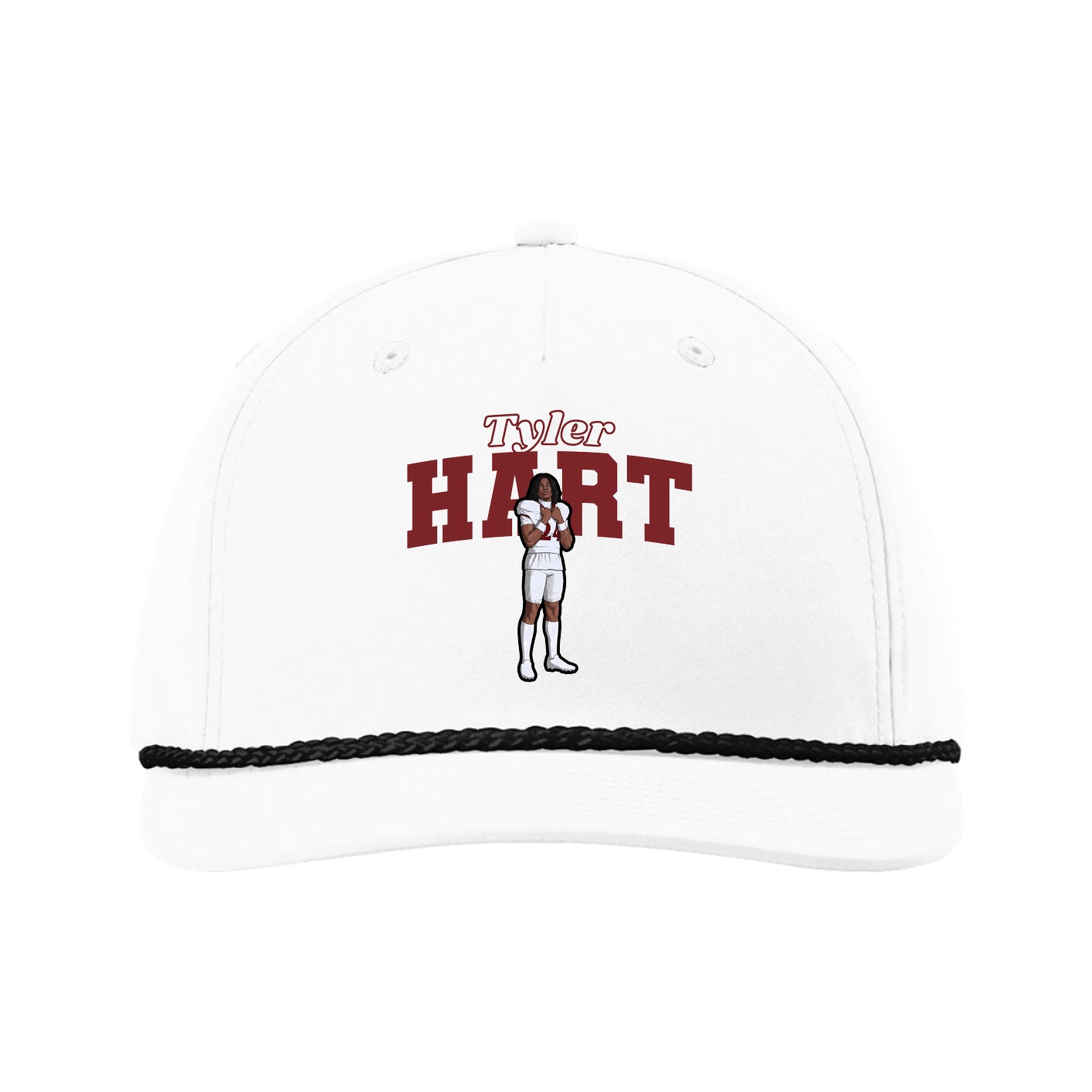 Five-Panel Classic Rope Cap — Name Arch in White