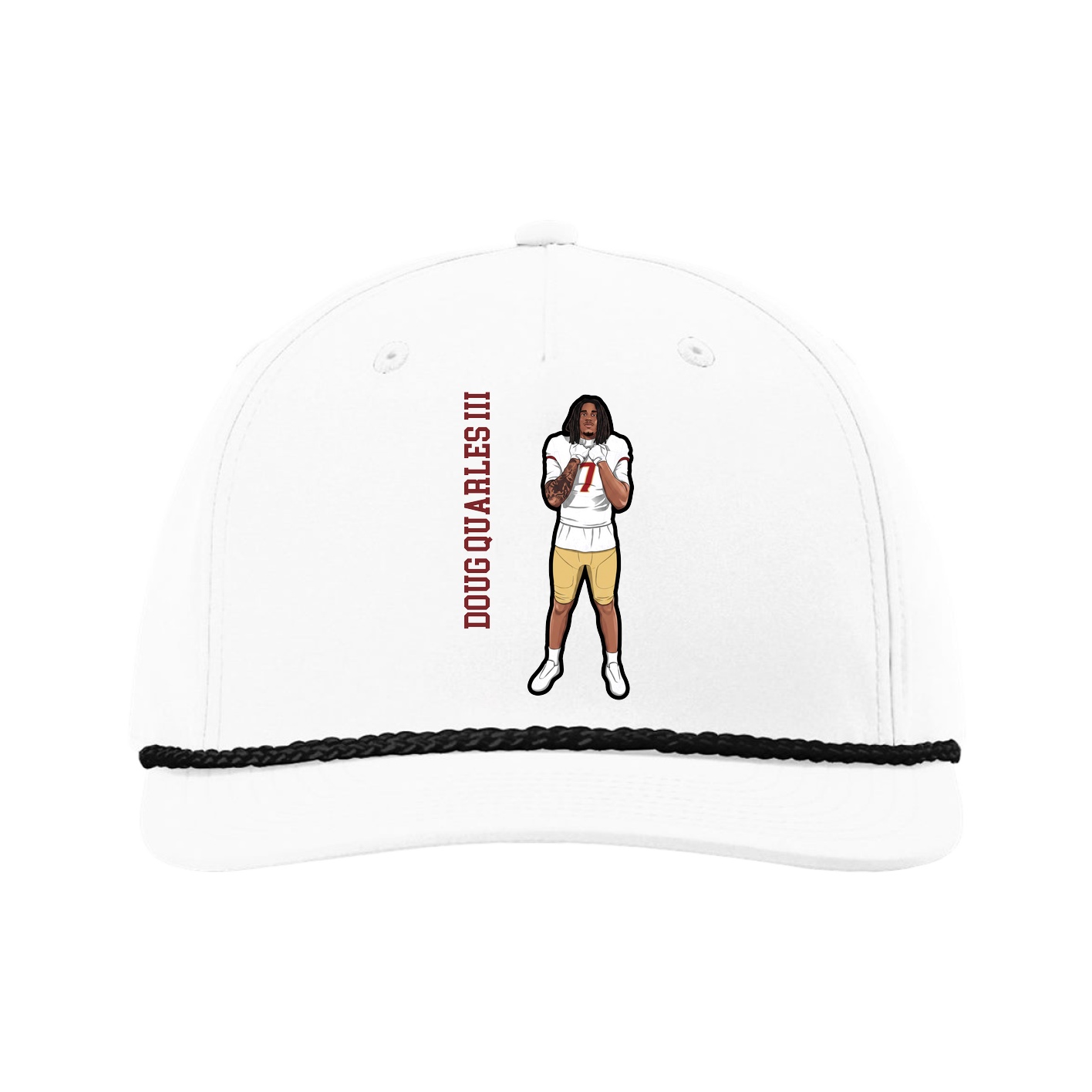 Five-Panel Classic Rope Cap — Name Vertical in White
