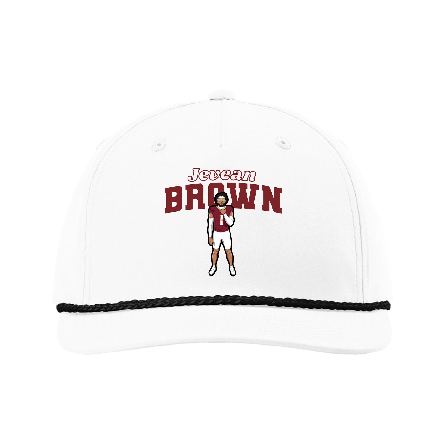Five-Panel Classic Rope Cap — Name Arch in White