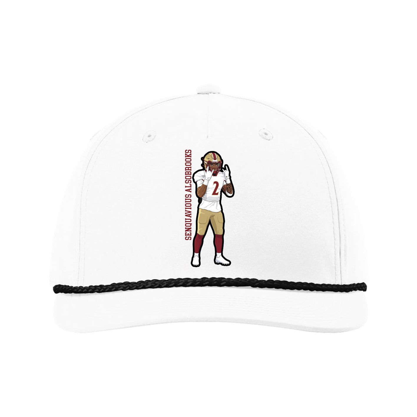 Five-Panel Classic Rope Cap — Name Vertical in White