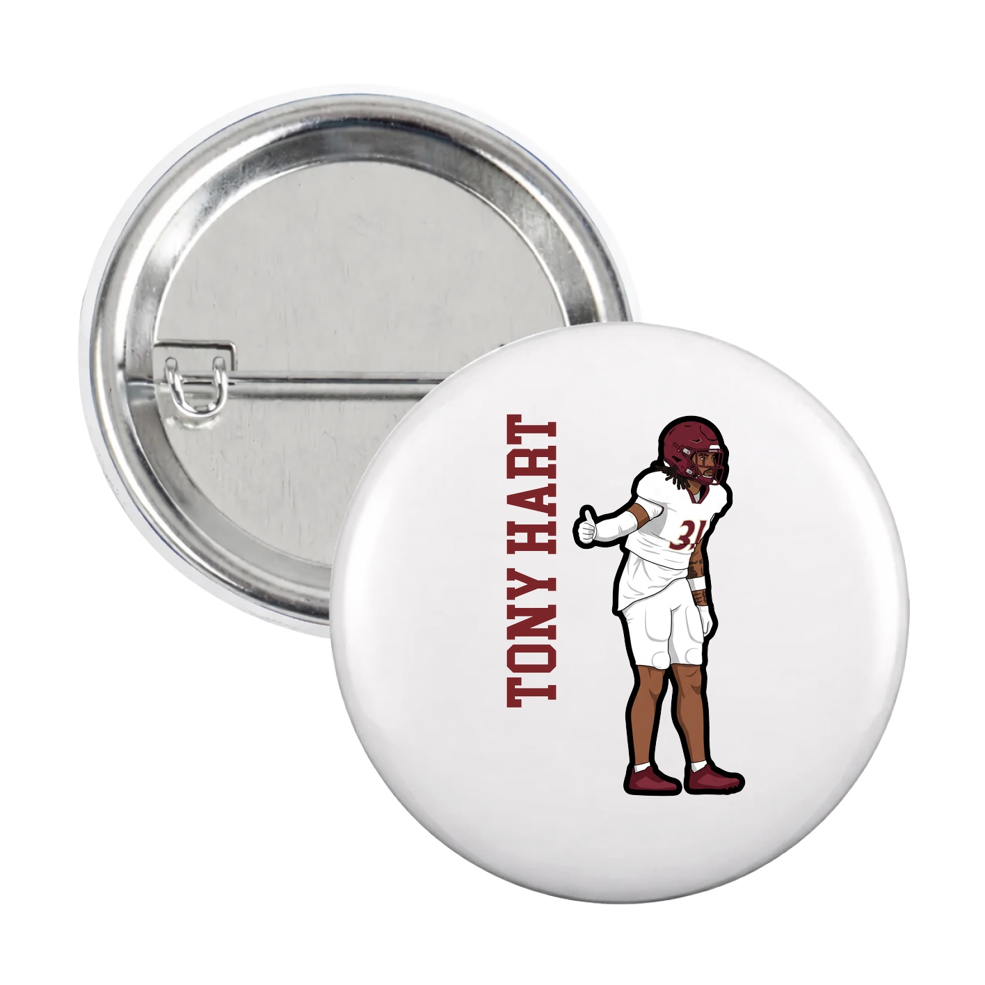 Game Day Button — Name Vertical in White