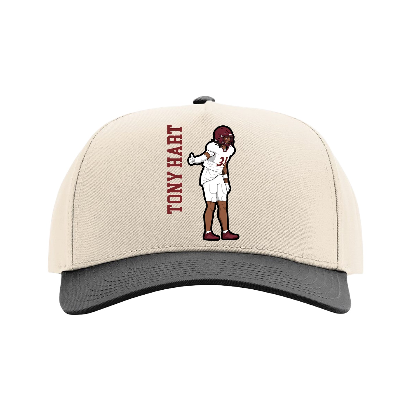 Full Fabric Five-Panel Champ Cap — Name Vertical in Cream/Black