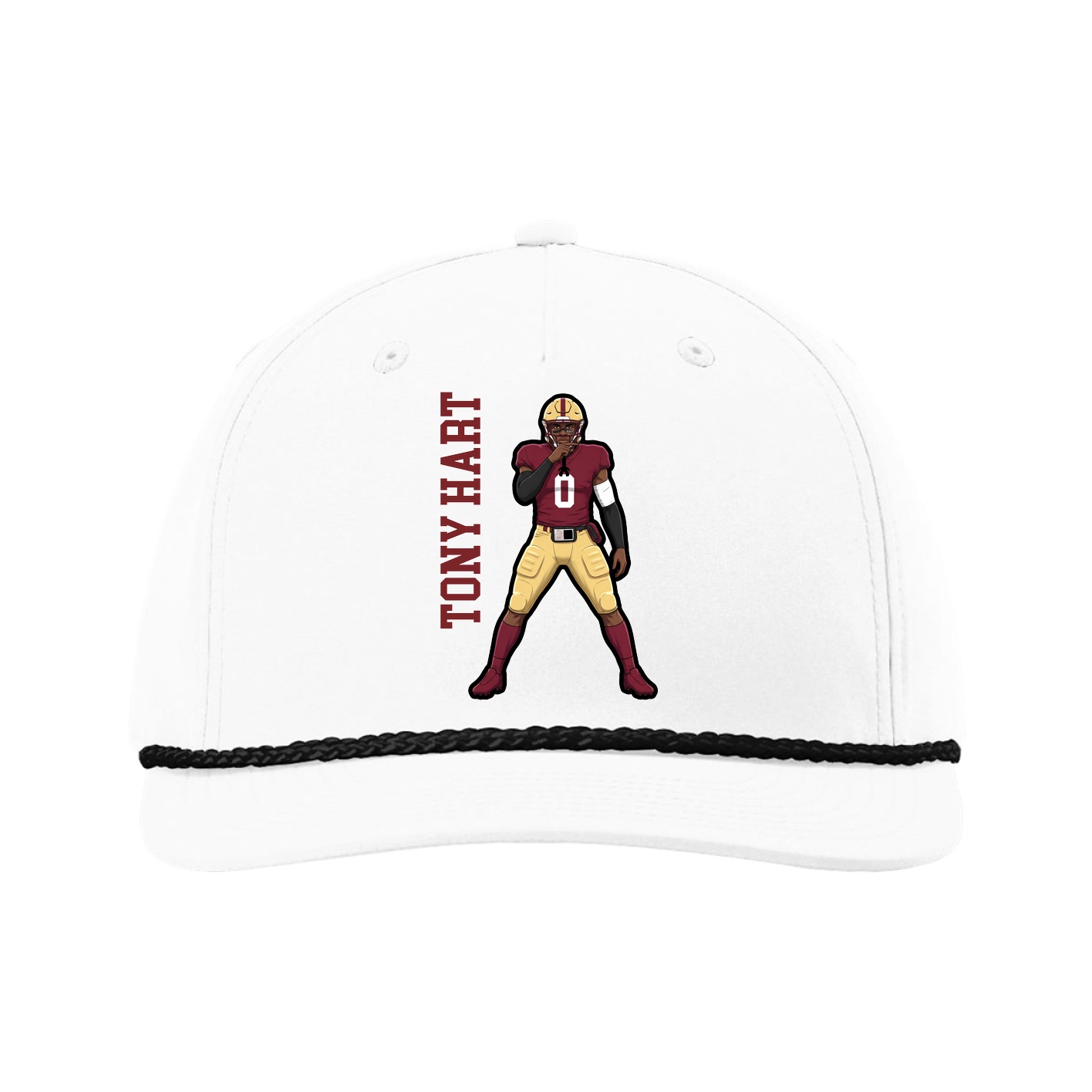 Five-Panel Classic Rope Cap — Name Vertical in White