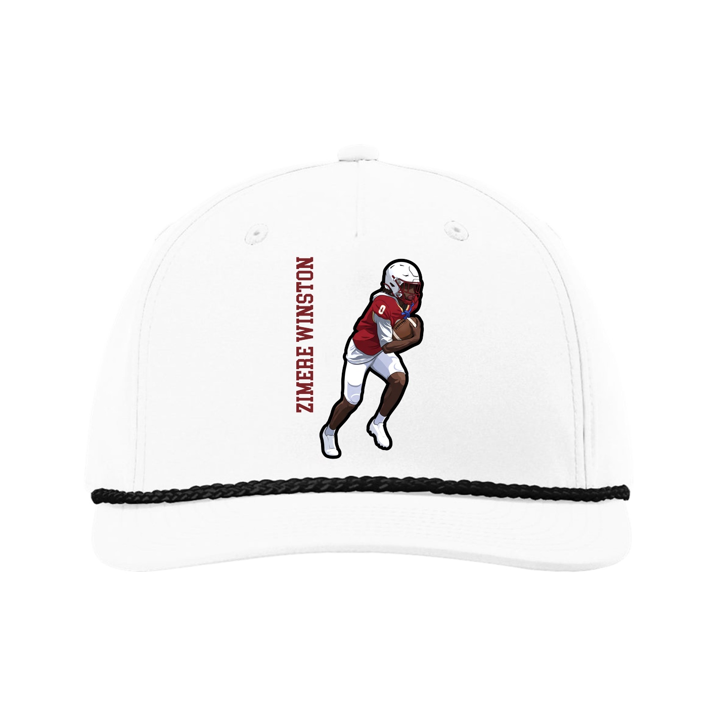 Five-Panel Classic Rope Cap — Name Vertical in White