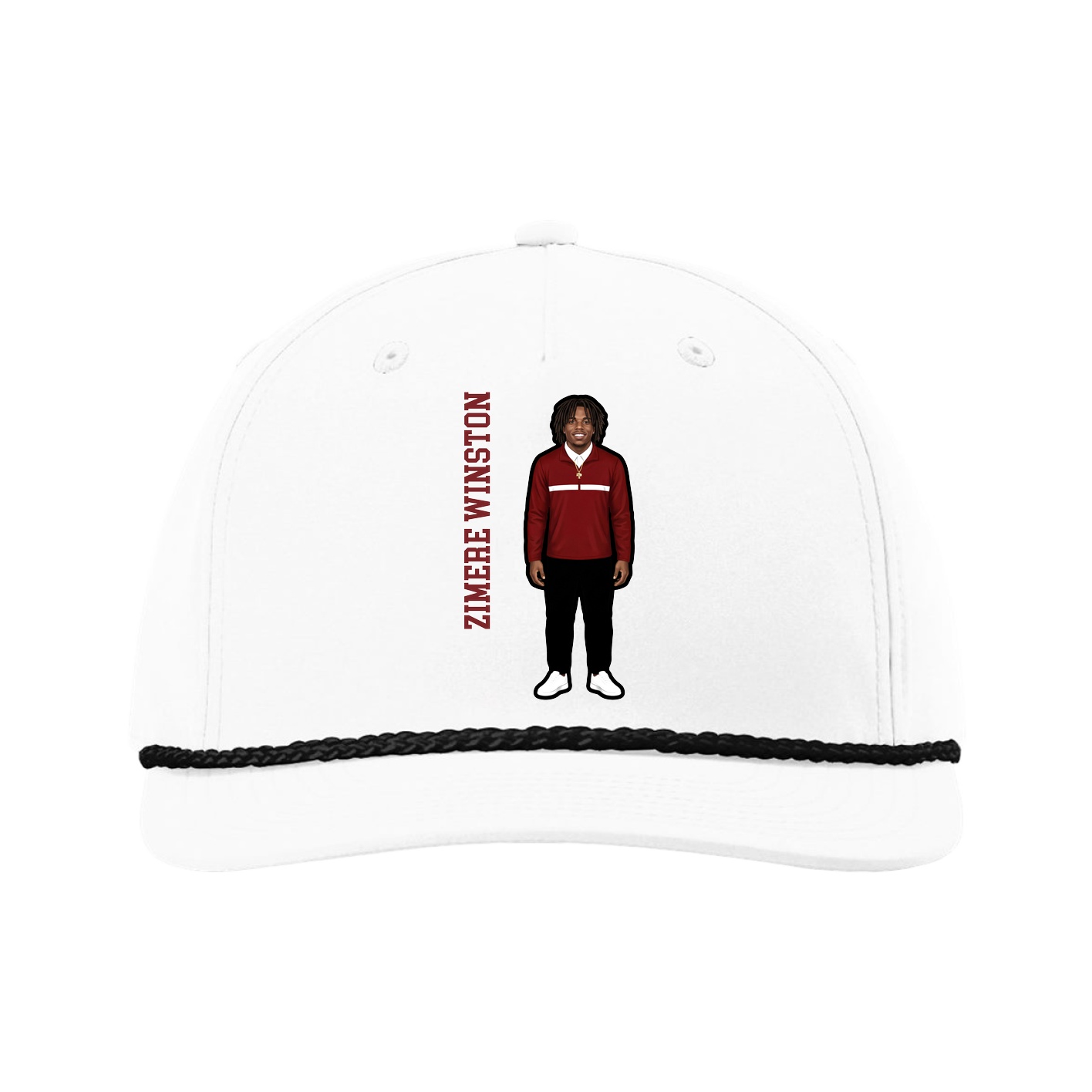Five-Panel Classic Rope Cap — Name Vertical in White