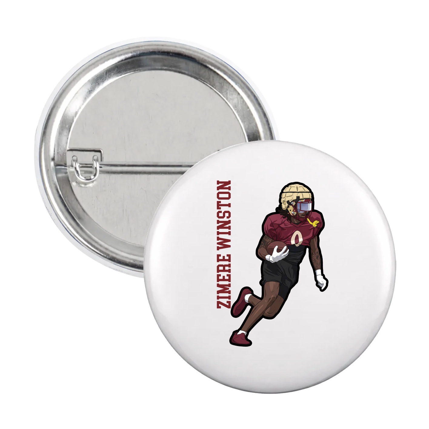 Game Day Button — Name Vertical in White