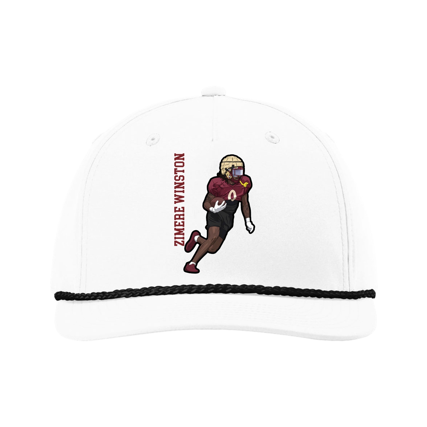 Five-Panel Classic Rope Cap — Name Vertical in White