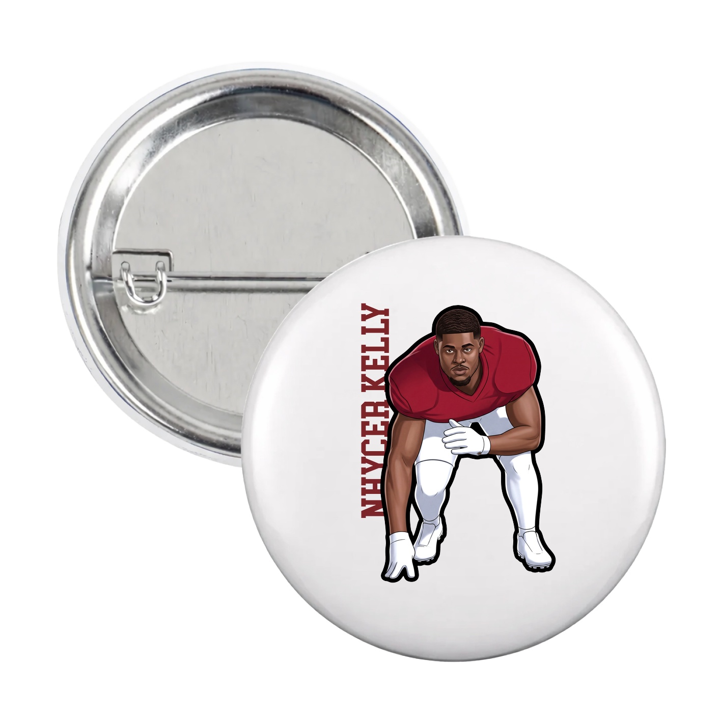 Game Day Button — Name Vertical in White