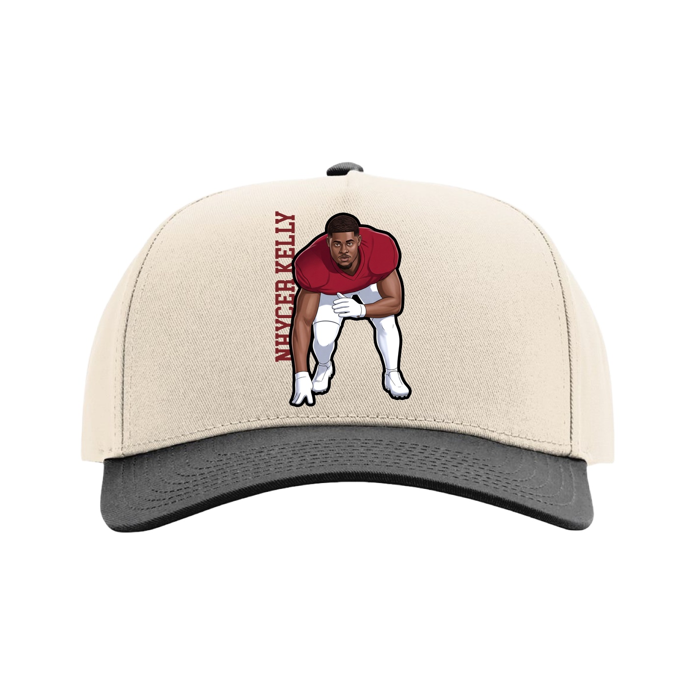 Full Fabric Five-Panel Champ Cap — Name Vertical in Cream/Black