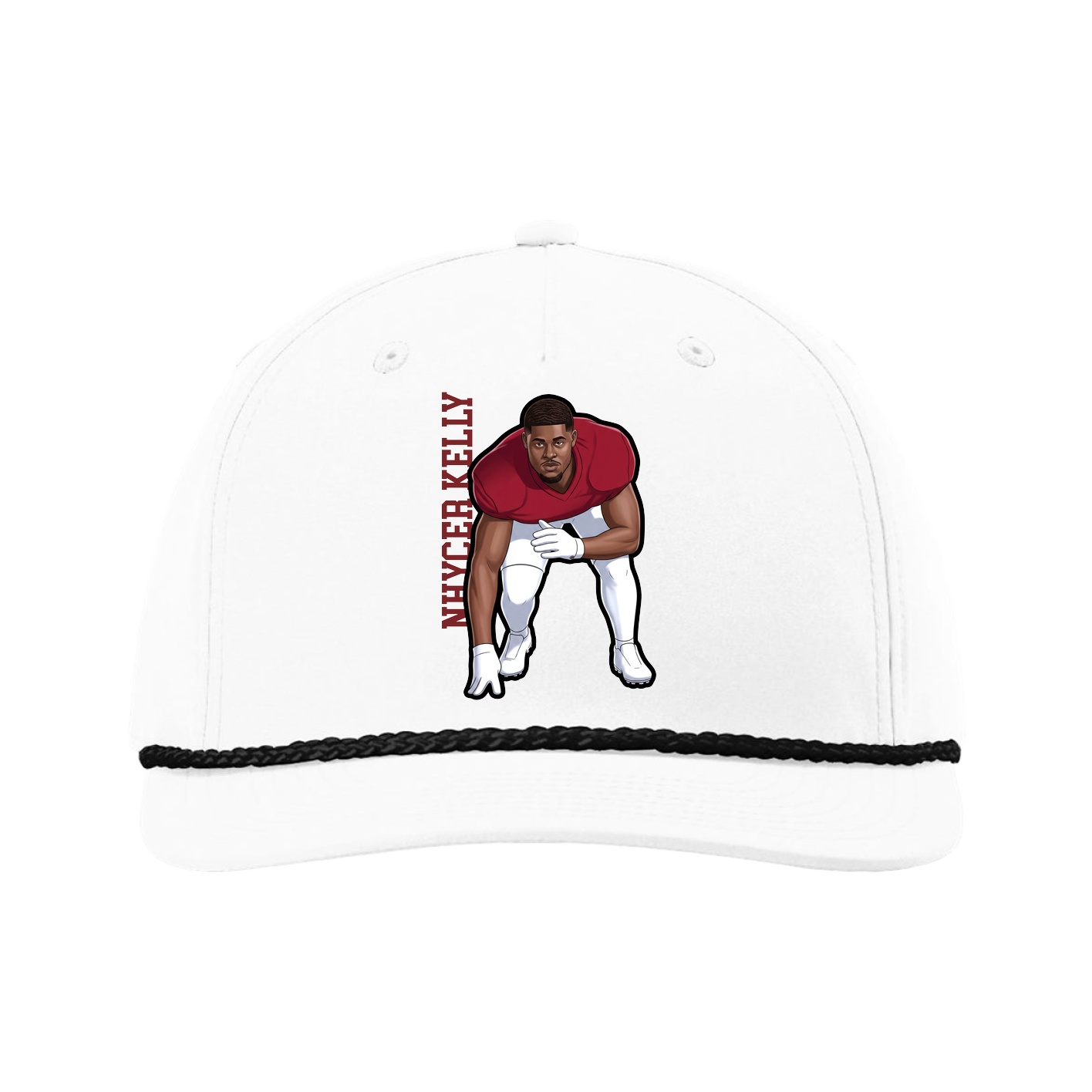 Five-Panel Classic Rope Cap — Name Vertical in White