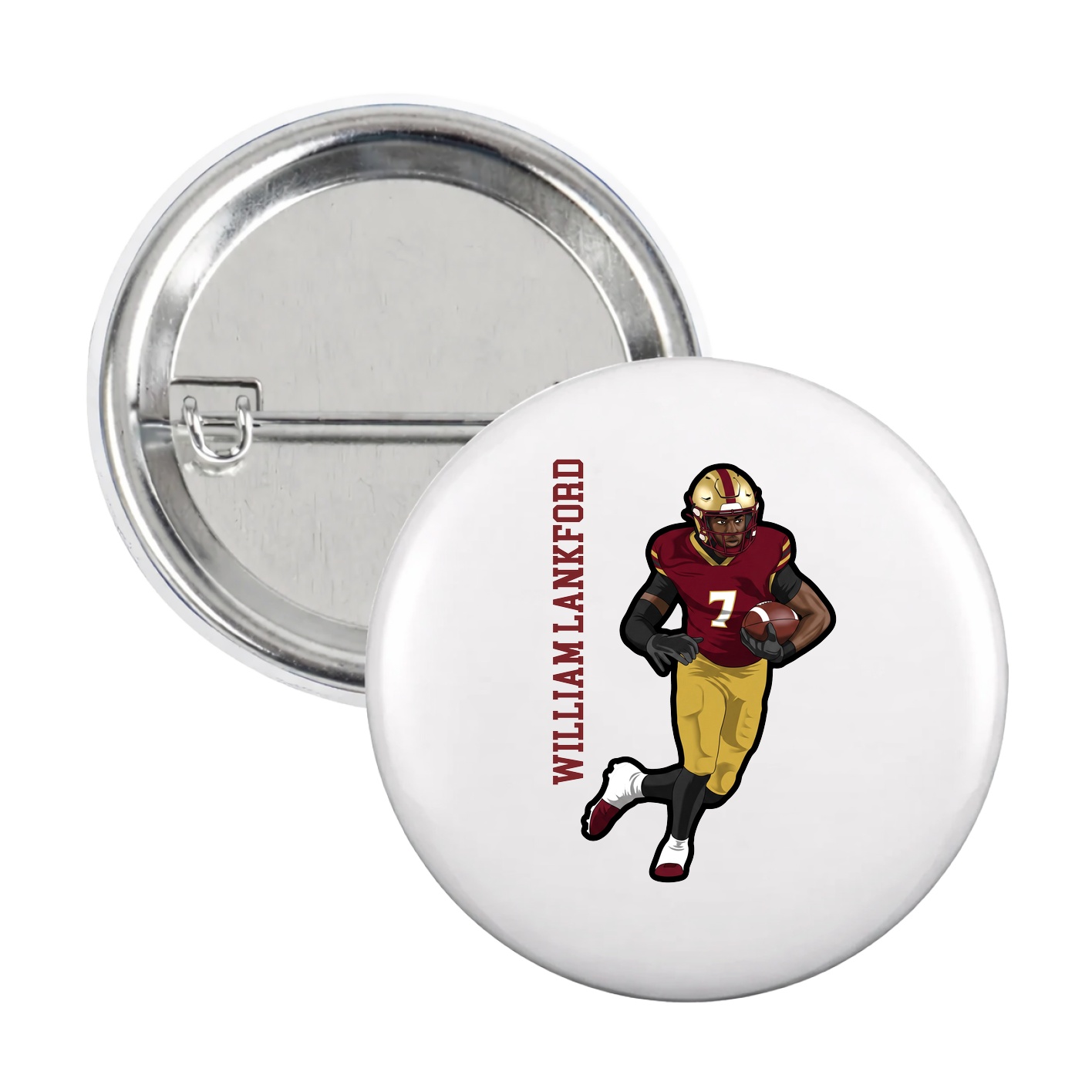 Game Day Button — Name Vertical in White